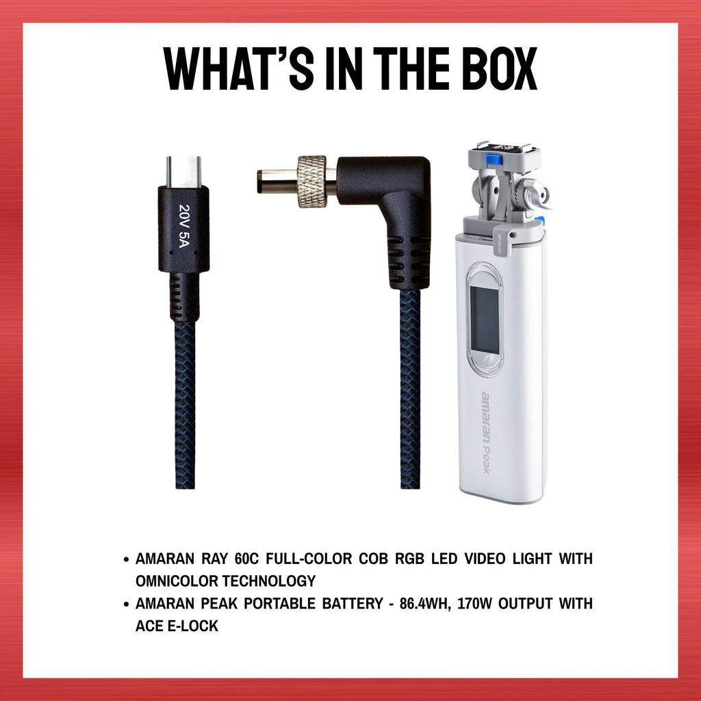 Amaran Peak Portable Battery with Ace E-Lock Bundle with Power Adapter Cable