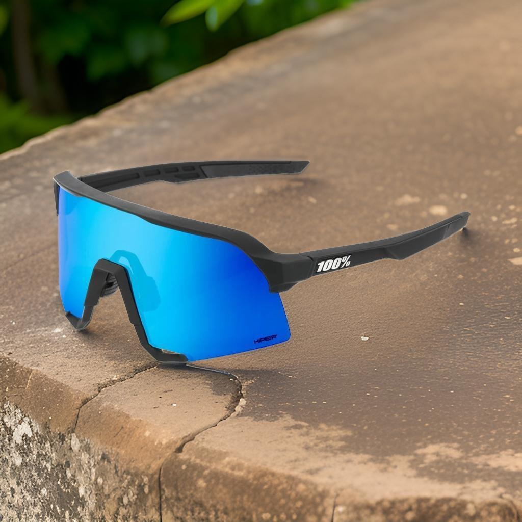 100% S3 Sunglasses Matte Black HiPER Blue Lens
