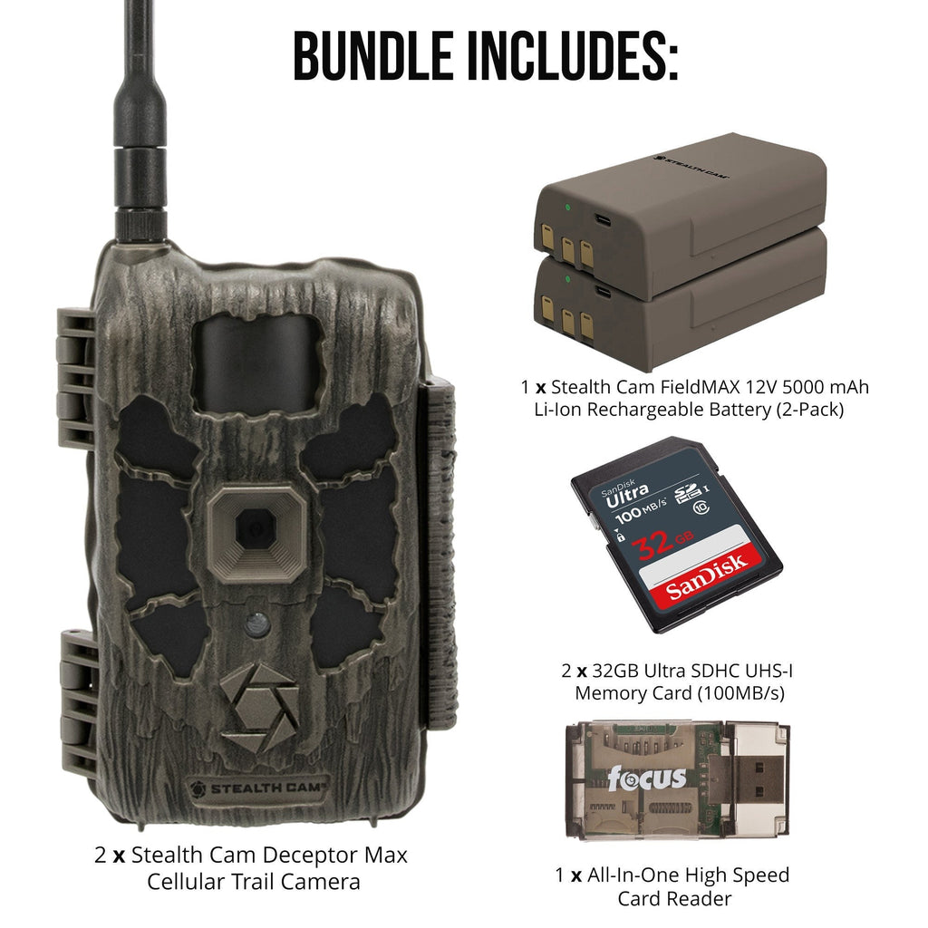 Stealth Cam 40MP Deceptor Max Cellular Trail Camera 2-Pack with Fieldmax Lithium 2-Pack Bundle