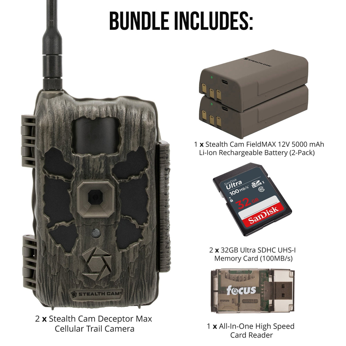 Stealth Cam 40MP Deceptor Max Cellular Trail Camera 2-Pack with Fieldmax Lithium 2-Pack Bundle