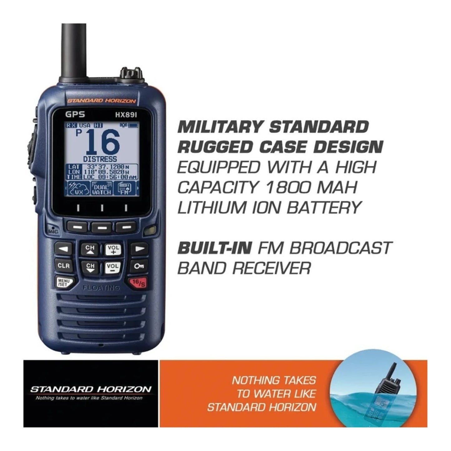 Standard Horizon HX891 Handheld VHF Radio with Built-in GPS (Navy Blue)