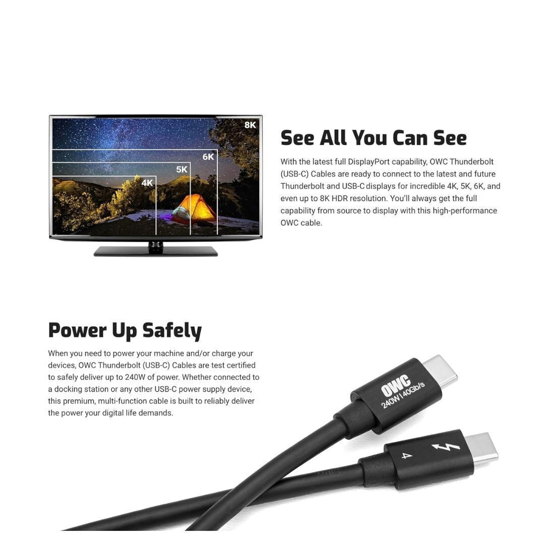 OWC 39-Inch Thunderbolt 4 and USB-C Cable with 40 GBPS Data Transfer and 240W Power Charging (Black)