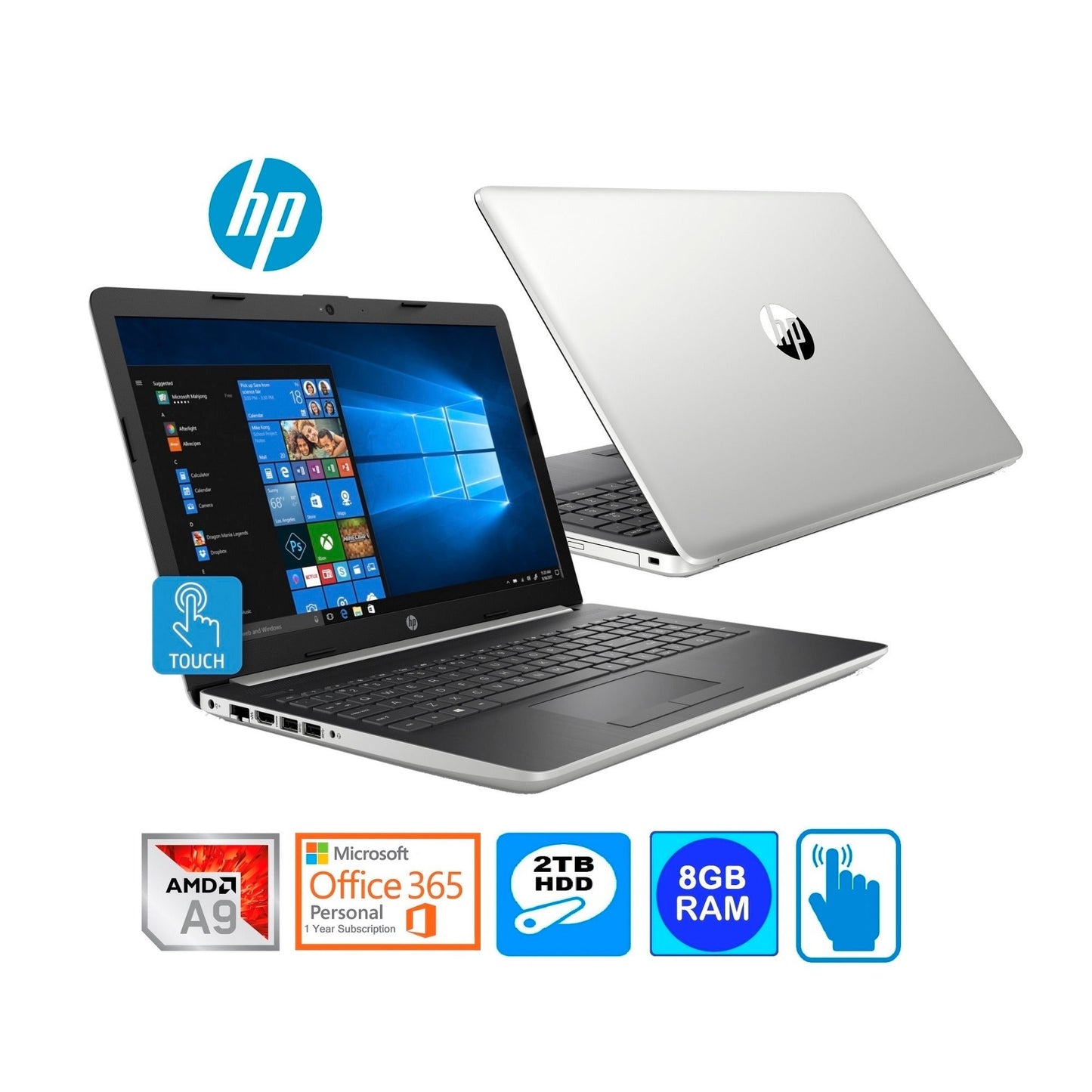 HP Laptop 17CA 17.3" HD+ Touchscreen Laptop, AMD A9-9425, 8GB RAM, 2TB HDD, Microsoft Office 365 (1-Year) (Certified Refurbished)