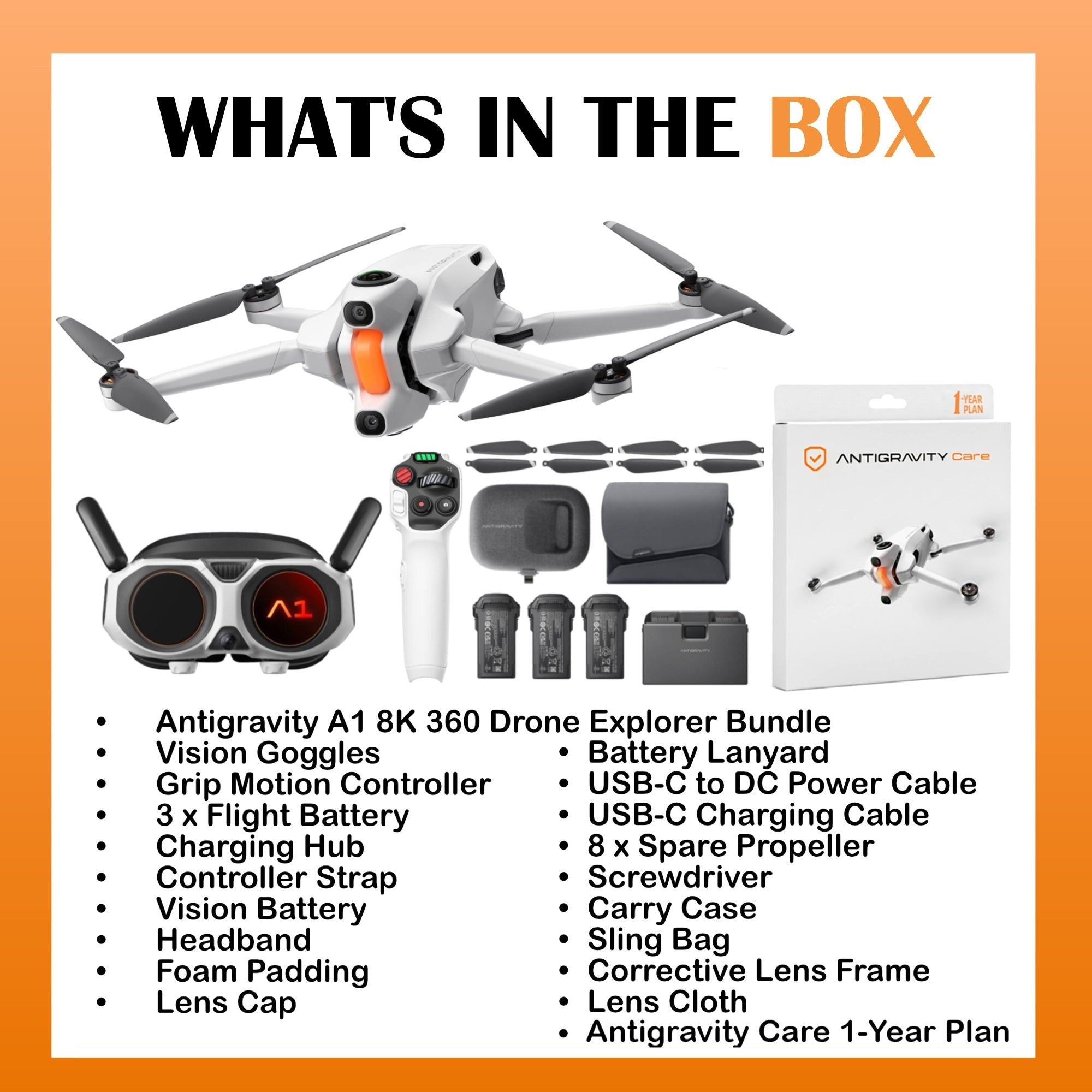 Antigravity A1 8K 360 Drone Explorer Bundle with 1-Year Plan Drone Protection