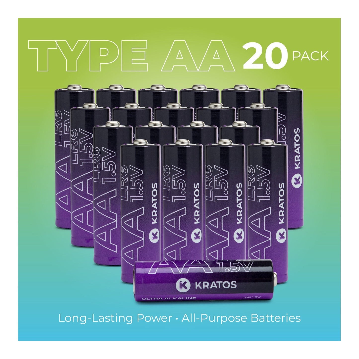 Kratos Power High-Performance Ultra Alkaline AA Batteries (20-Pack)