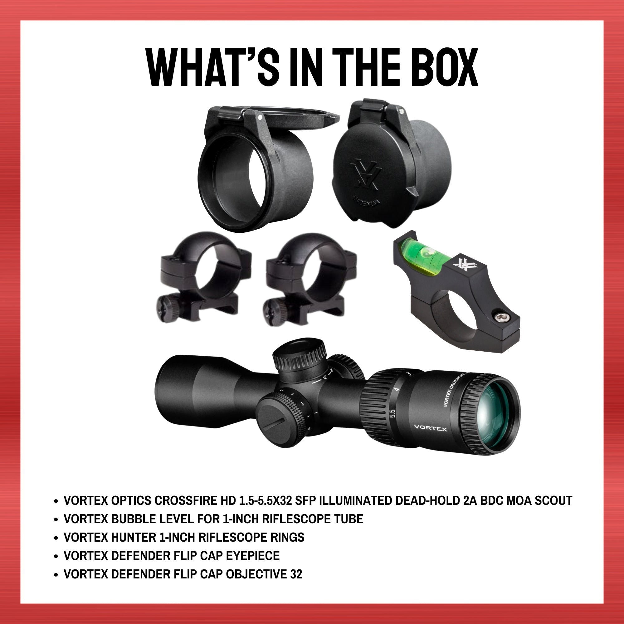 Vortex Optics Crossfire HD 1.5-5.5x32 SFP Dead-Hold 2A BDC MOA Bundle