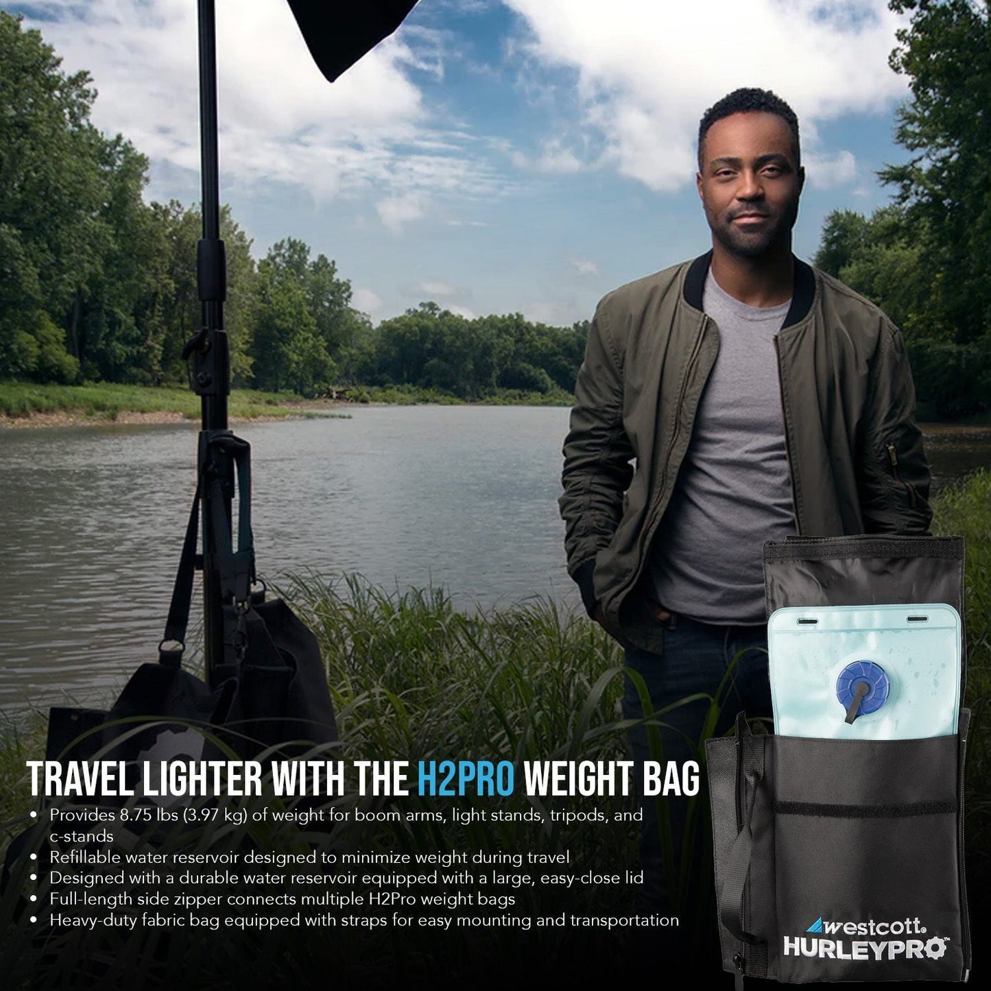 Westcott Air Cushioned Heavy-Duty Light Stand (8 Feet) and HurleyPro H2Pro Weight Bag Bundle