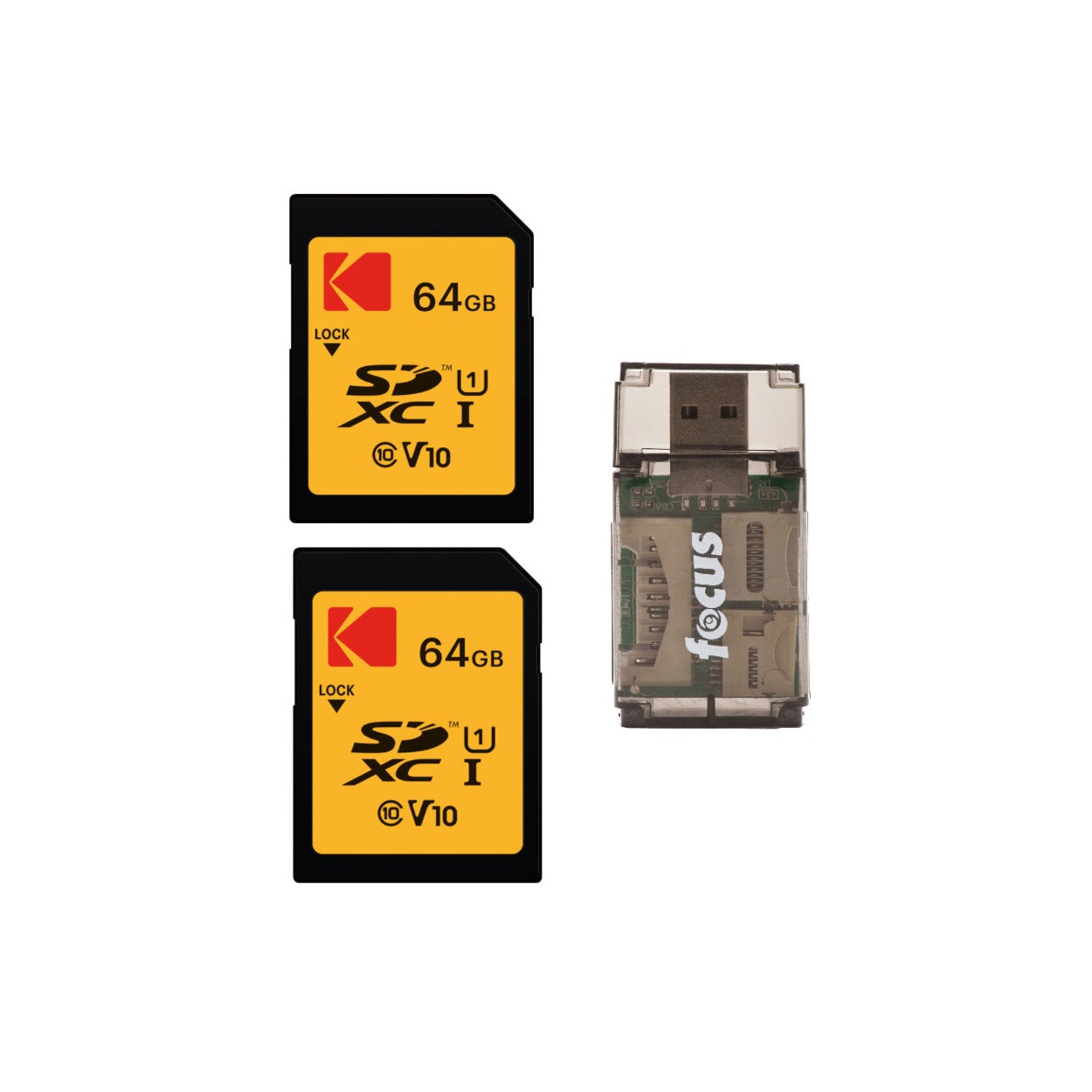 Kodak 64GB Class 10 UHS-I U1 SDXC Memory Card (2-Pack) with Card Reader Bundle