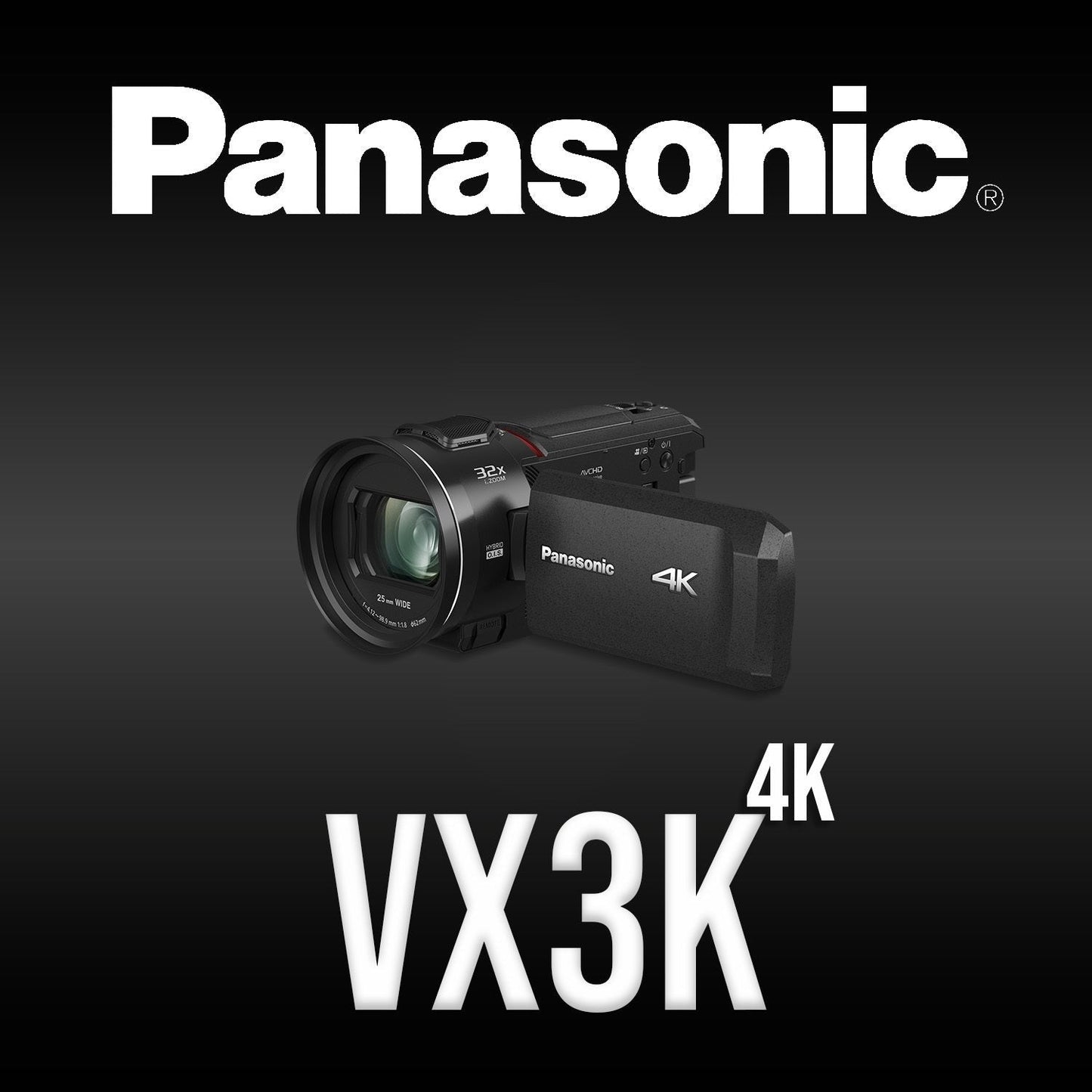 Panasonic VX3 Camcorder with 4K Image Quality, F1.8 Lens, 24x Zoom, and Ergonomic Design (Black)