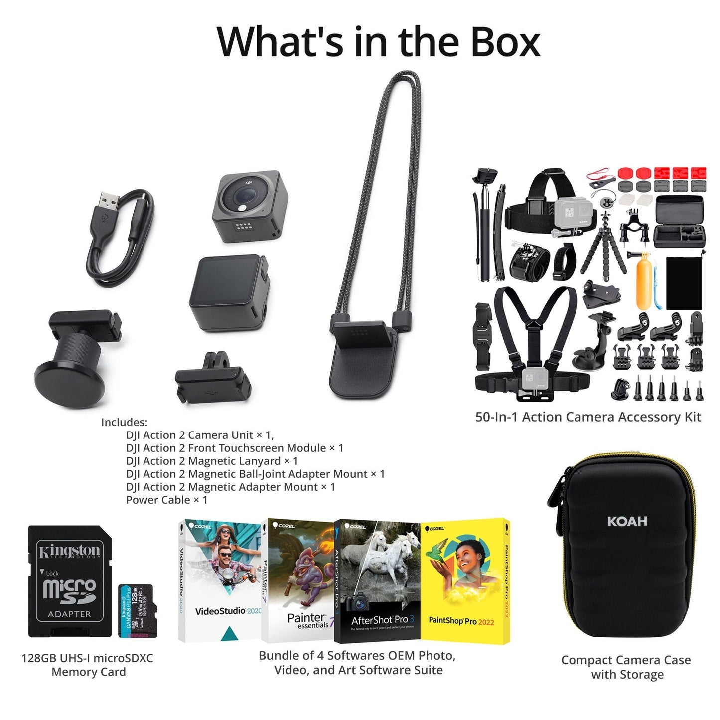 DJI Action 2 Dual Screen Combo Adventure Bundle - Portable and Wearable Camera with 4K 120 FPS