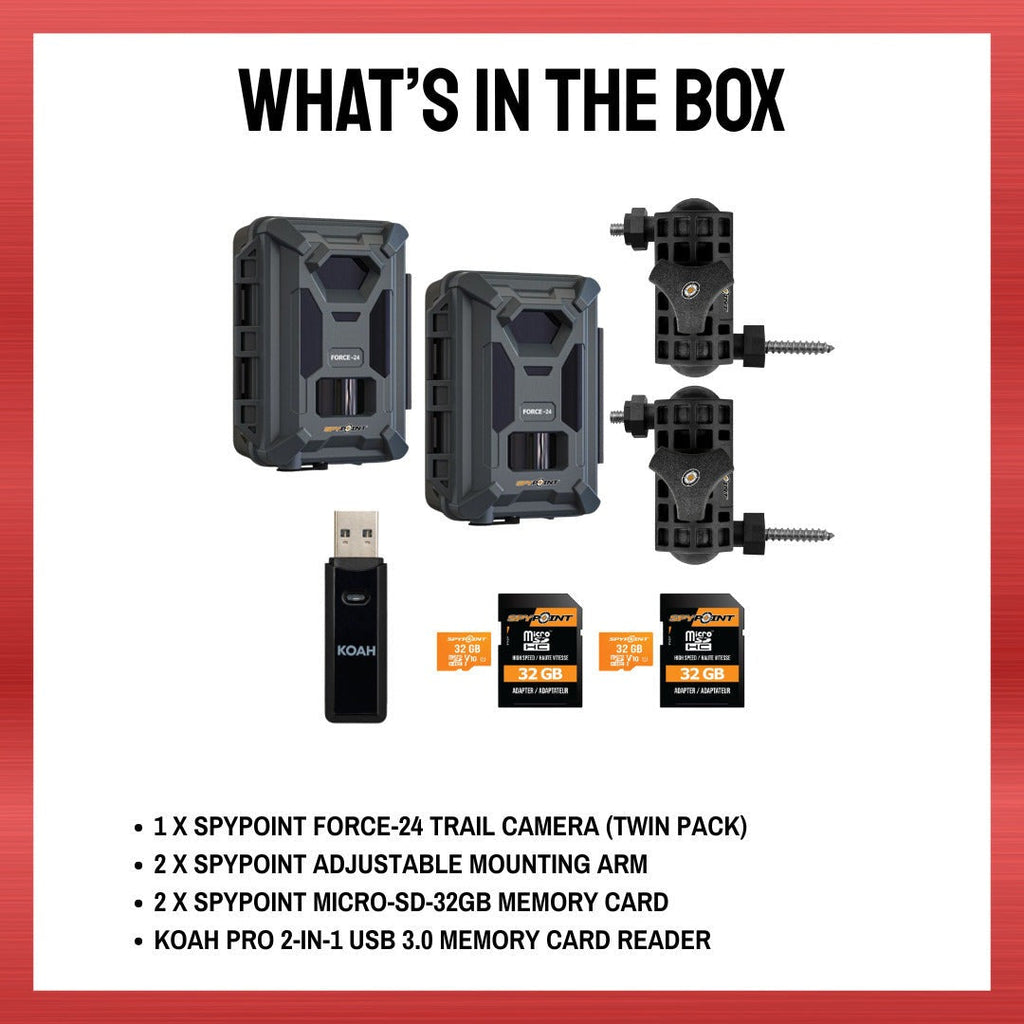 Spypoint Force-24MP Non-Cellular Trail Camera (2 Pack) Bundle with Accessories