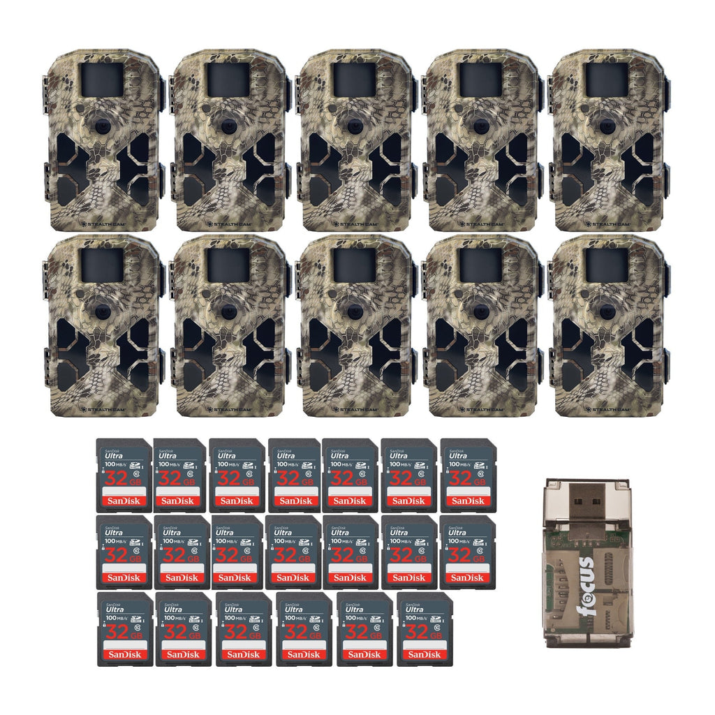 Stealth Cam 2022 G42NG 32MP No-Glow Trail Cameras, Kryptek, & Cards Kit (10-Pk)