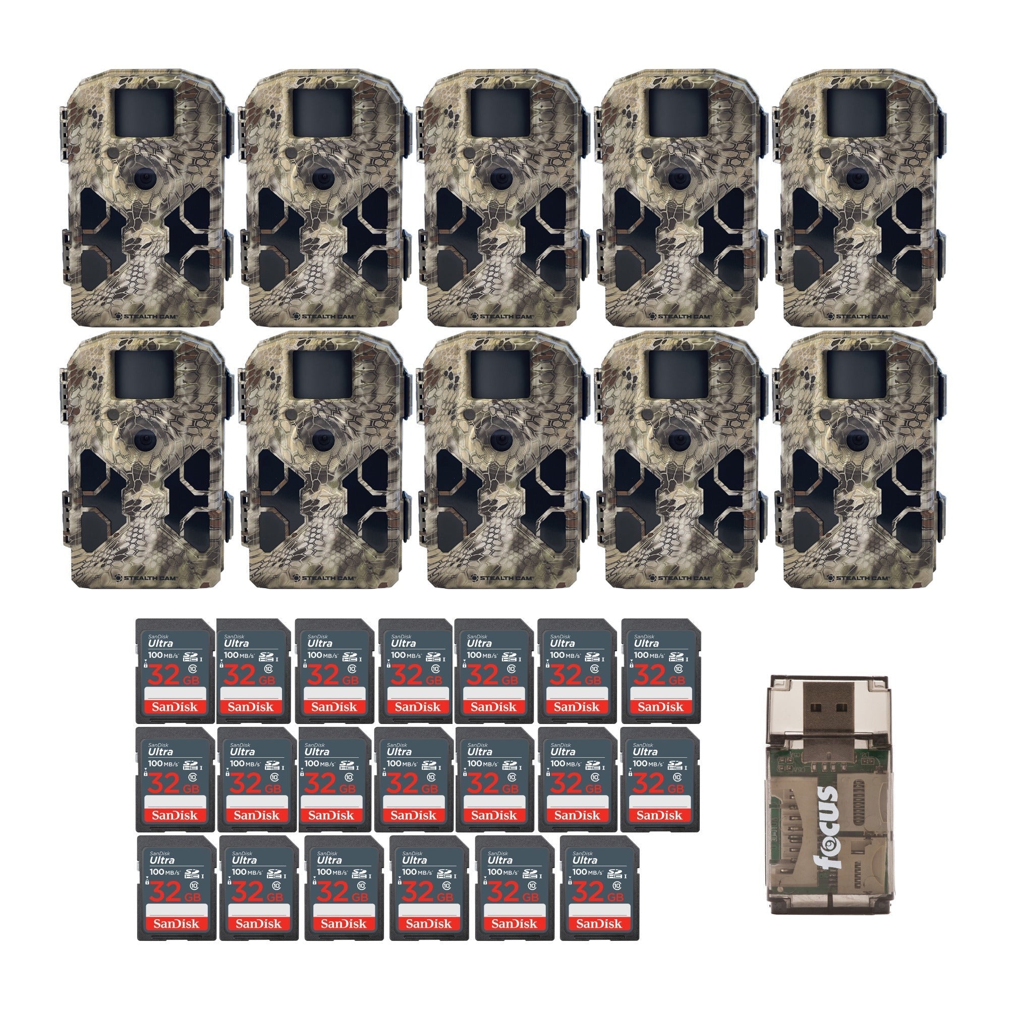 Stealth Cam 2022 G42NG 32MP No-Glow Trail Cameras, Kryptek, & Cards Kit (10-Pk)