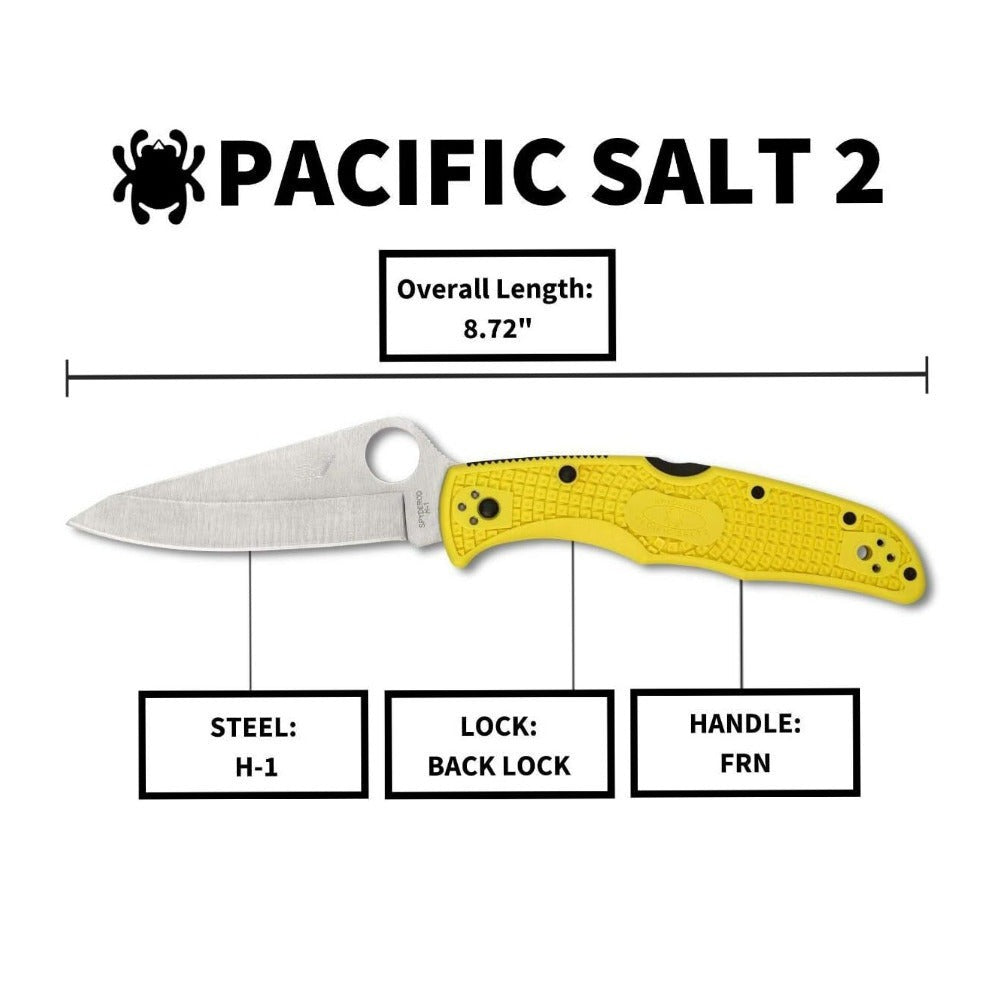 Spyderco Pacific Salt 2 Yellow Folding Knife with H1 PlainEdge Blade