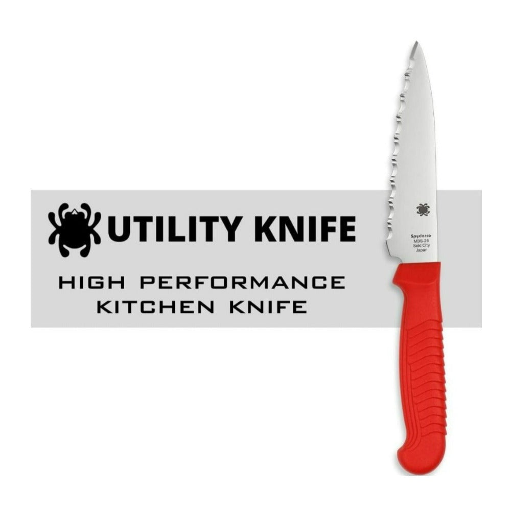 Spyderco K05 8.8 Inch SpyderEdge Kitchen Utility Red Knife with MBS 26 Blade
