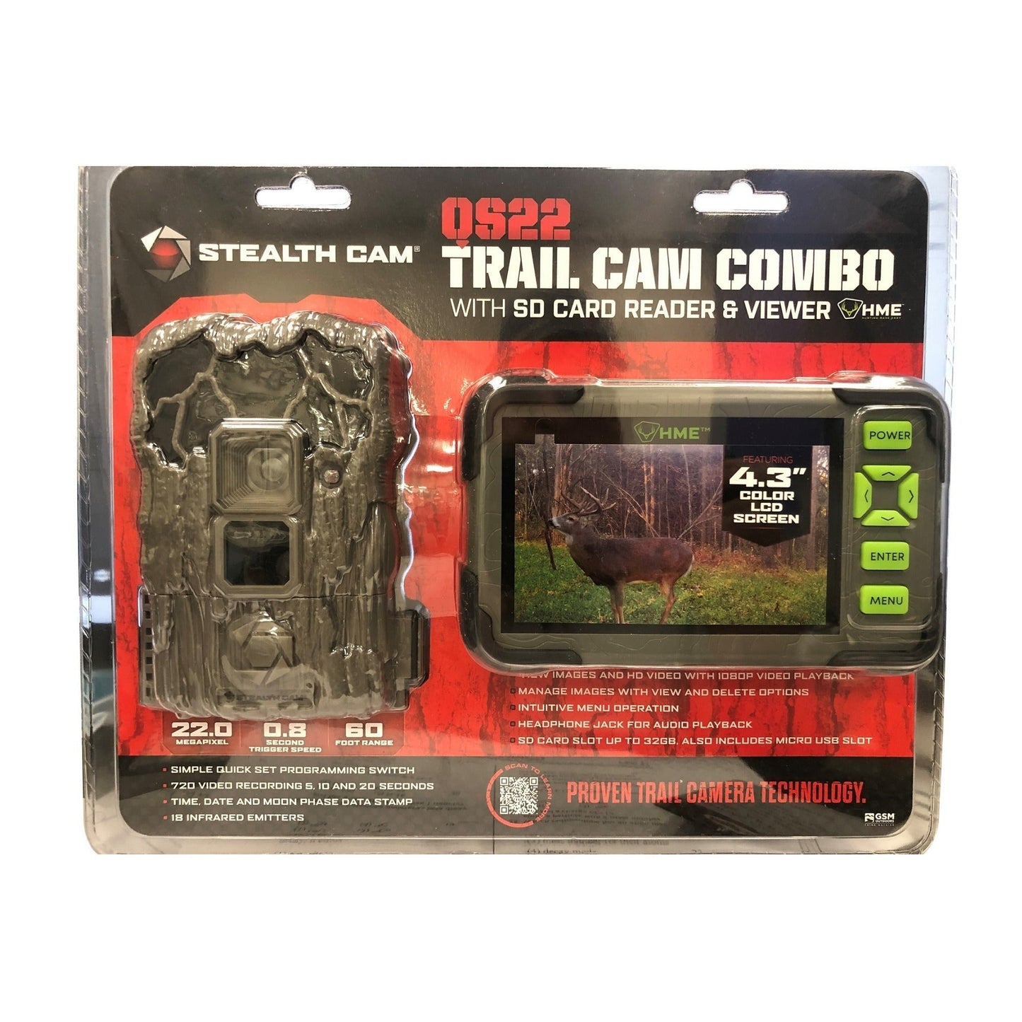 Stealth Cam QS22 22MP Trail Camera with HMW Trail Cam Viewer with Memory Card and Card Reader