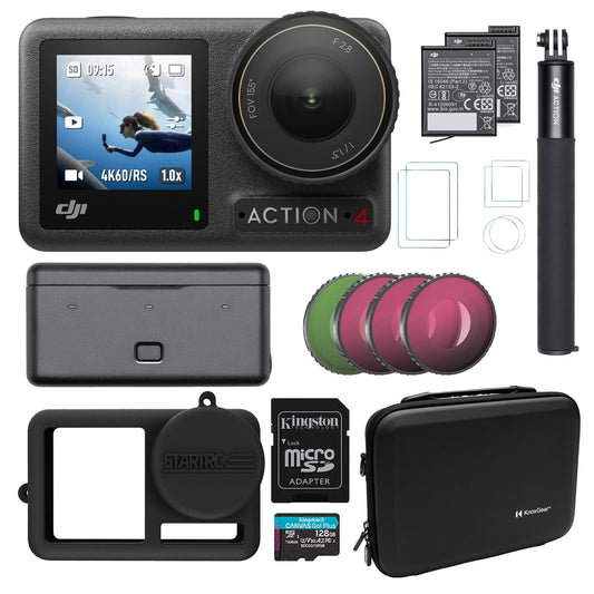 DJI Osmo Action 4 Camera Adventure Combo with 4 Pack ND Filter Set, 128GB SD Memory Card, Carrying C