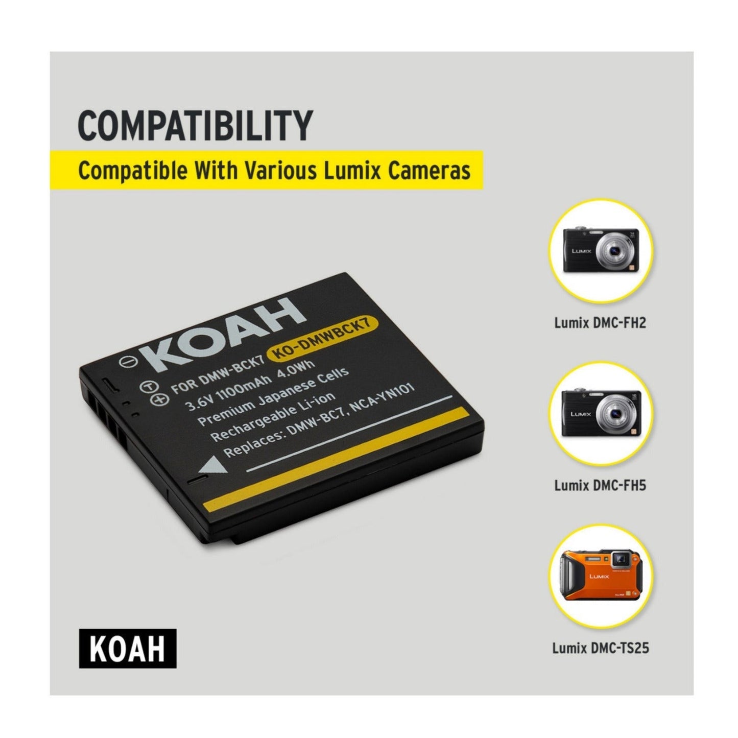 Koah PRO Panasonic DMW-BCK7 Rechargeable Replacement 1100mAh Li-ion Battery