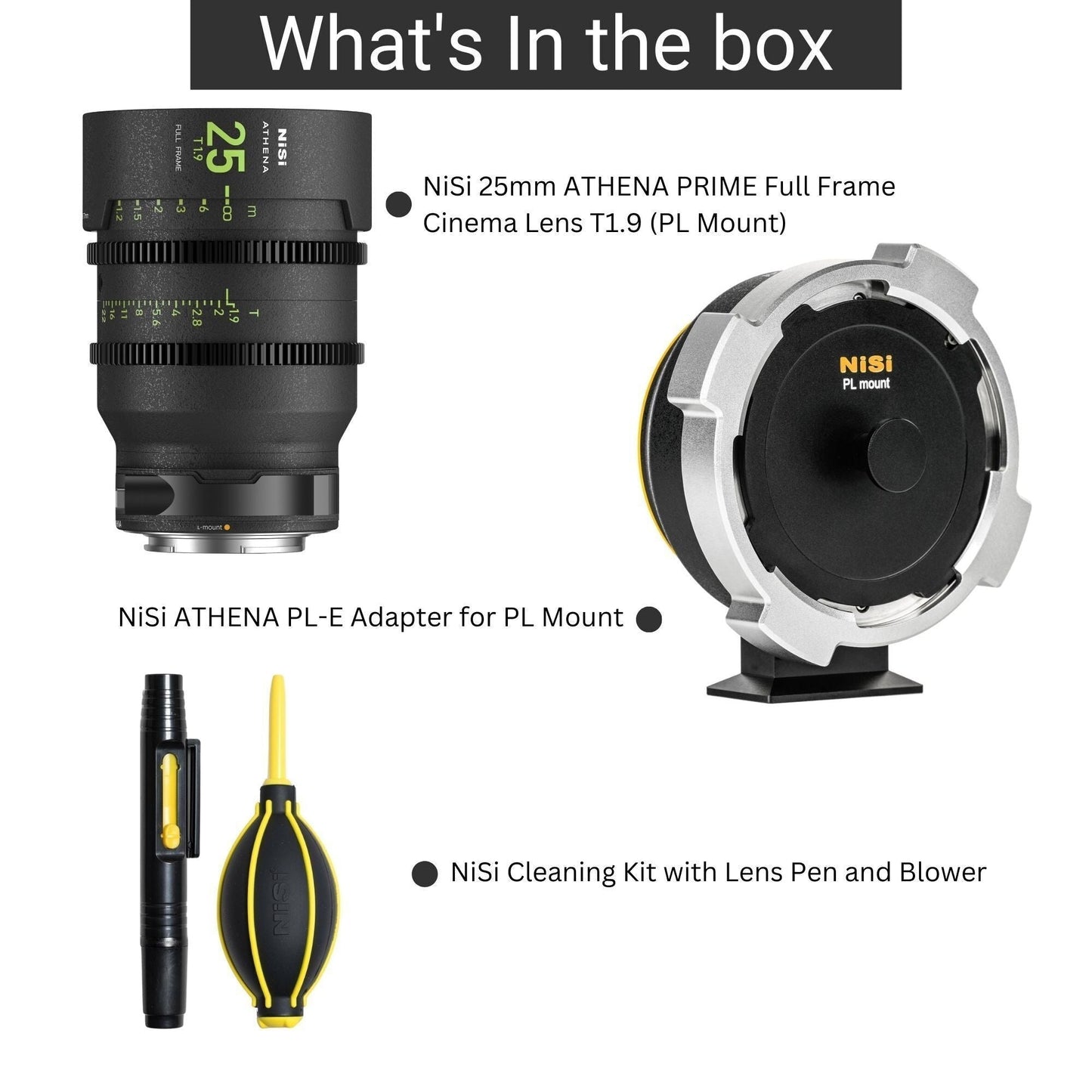 NiSi 25mm ATHENA PRIME Full Frame Cinema Lens T1.9 with Fluorescent Focal Scale (PL Mount) Bundle