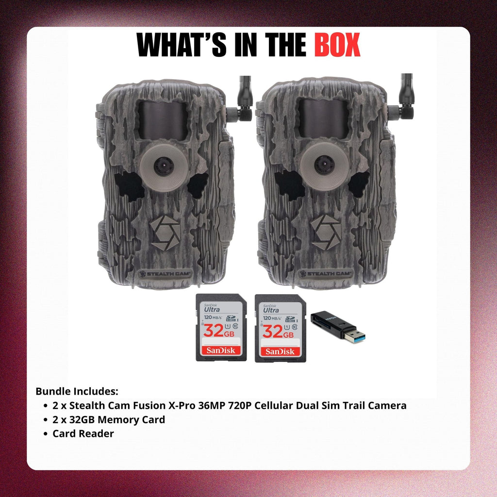 Stealth Cam Fusion X-Pro 36MP 720P Cellular Dual Sim Trail Camera 2-Pack Bundle