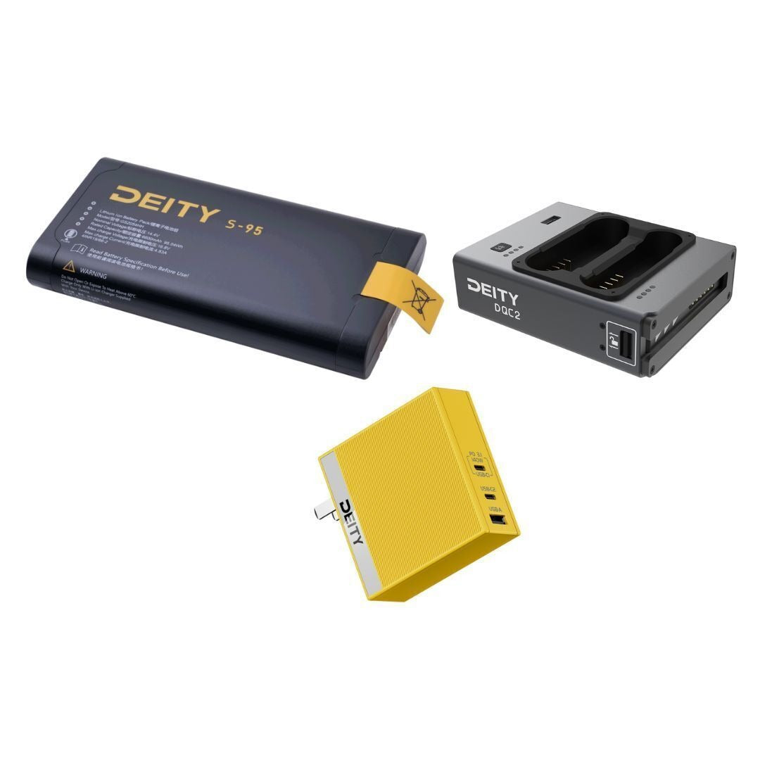 Deity S-95 Smart Battery with DQC2 Battery Charger, and 140 Watt GaN Pro USB-C Power Adapter