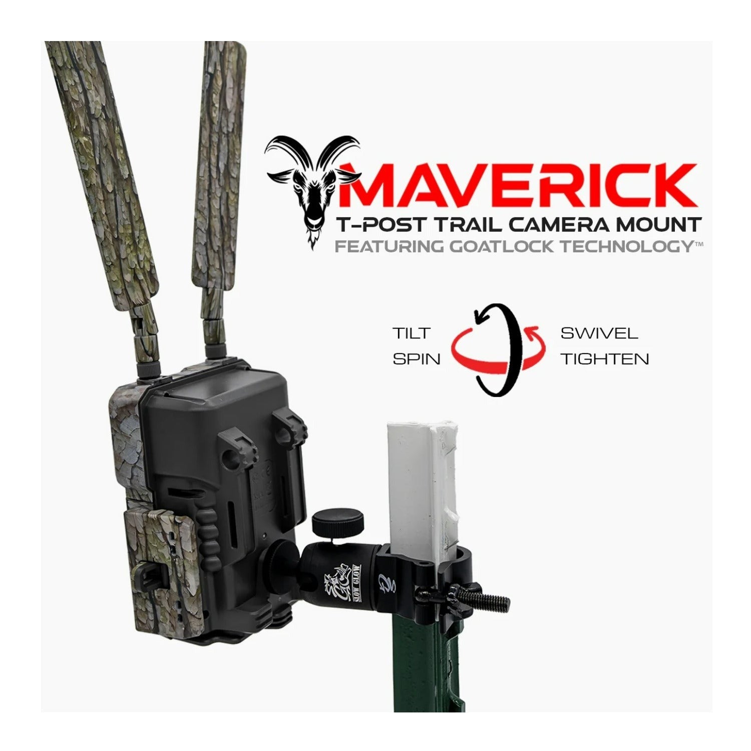Slow Glow Maverick T-Post Trail Camera Mount with Adjustable Ball Head