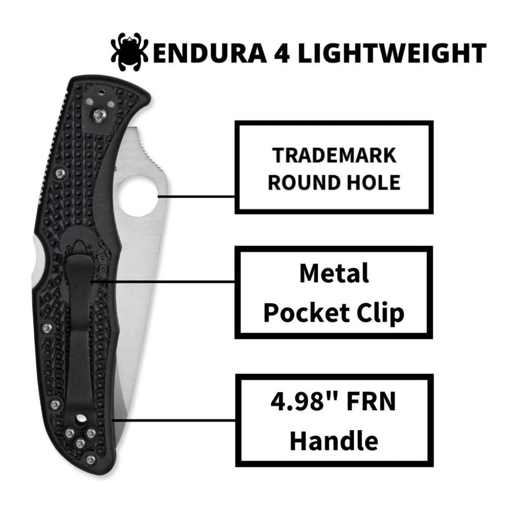 Spyderco Endura 4 3.80-Inch Durable Steel Blade Foldable PlainEdge Knife (Black)