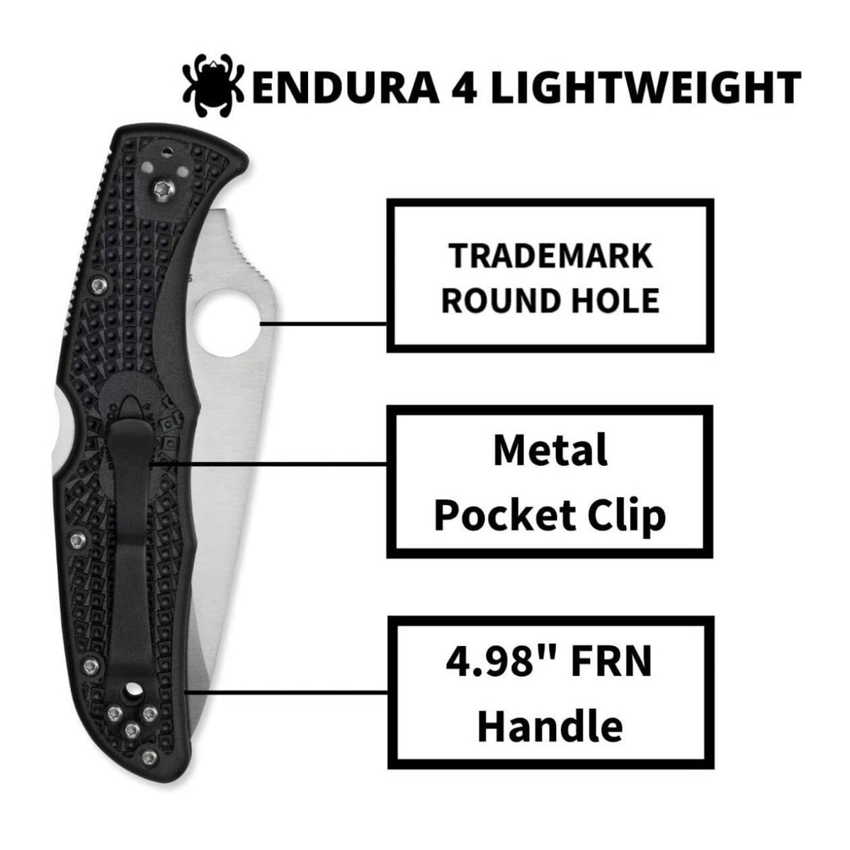 Spyderco Endura 4 3.80-Inch Durable Steel Blade Foldable PlainEdge Knife (Black)