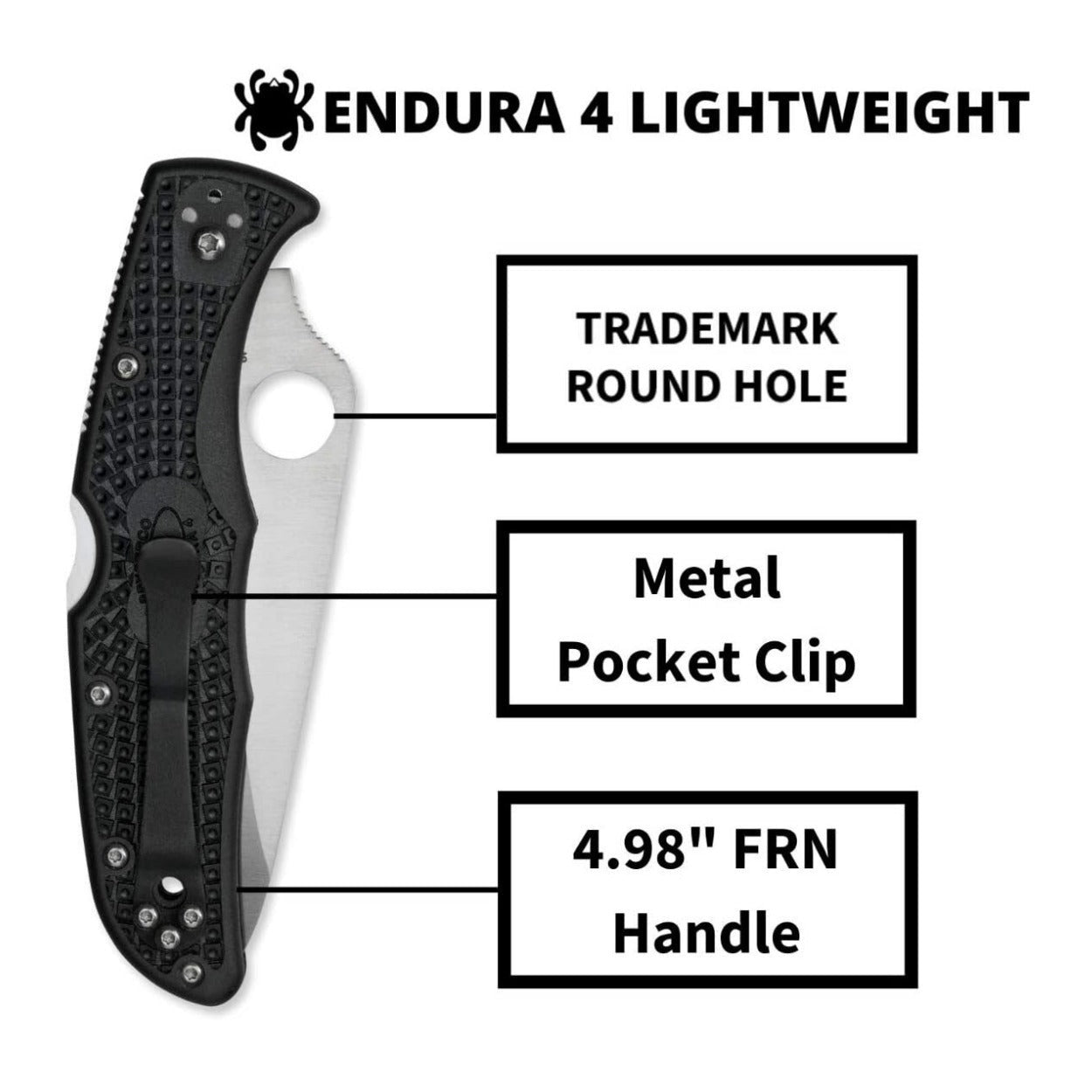 Spyderco Endura 4 3.80-Inch Durable Steel Blade Foldable PlainEdge Knife (Black)