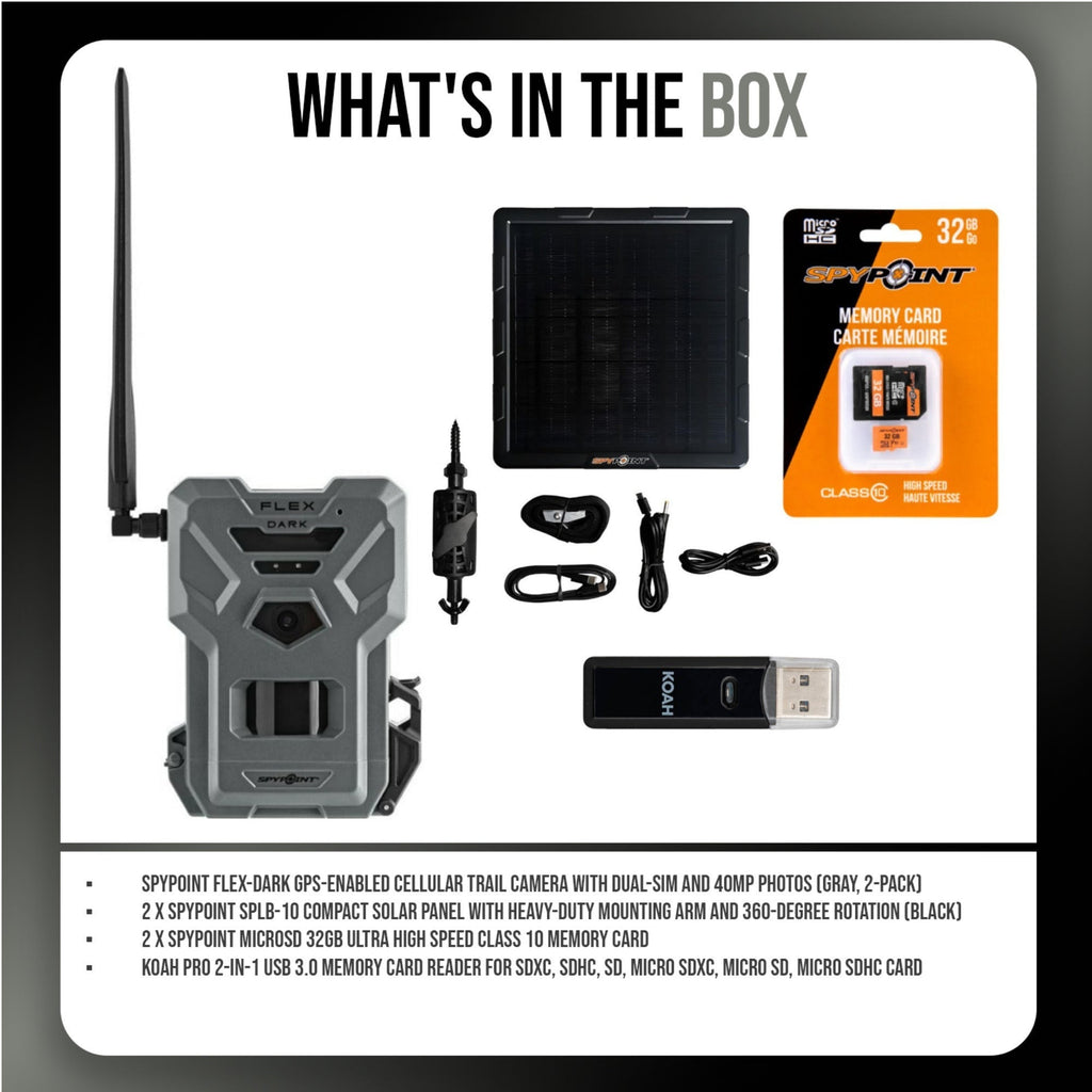 Spypoint Flex Cellular Trail Camera (2 Pack) with Solar Panel and Accessories