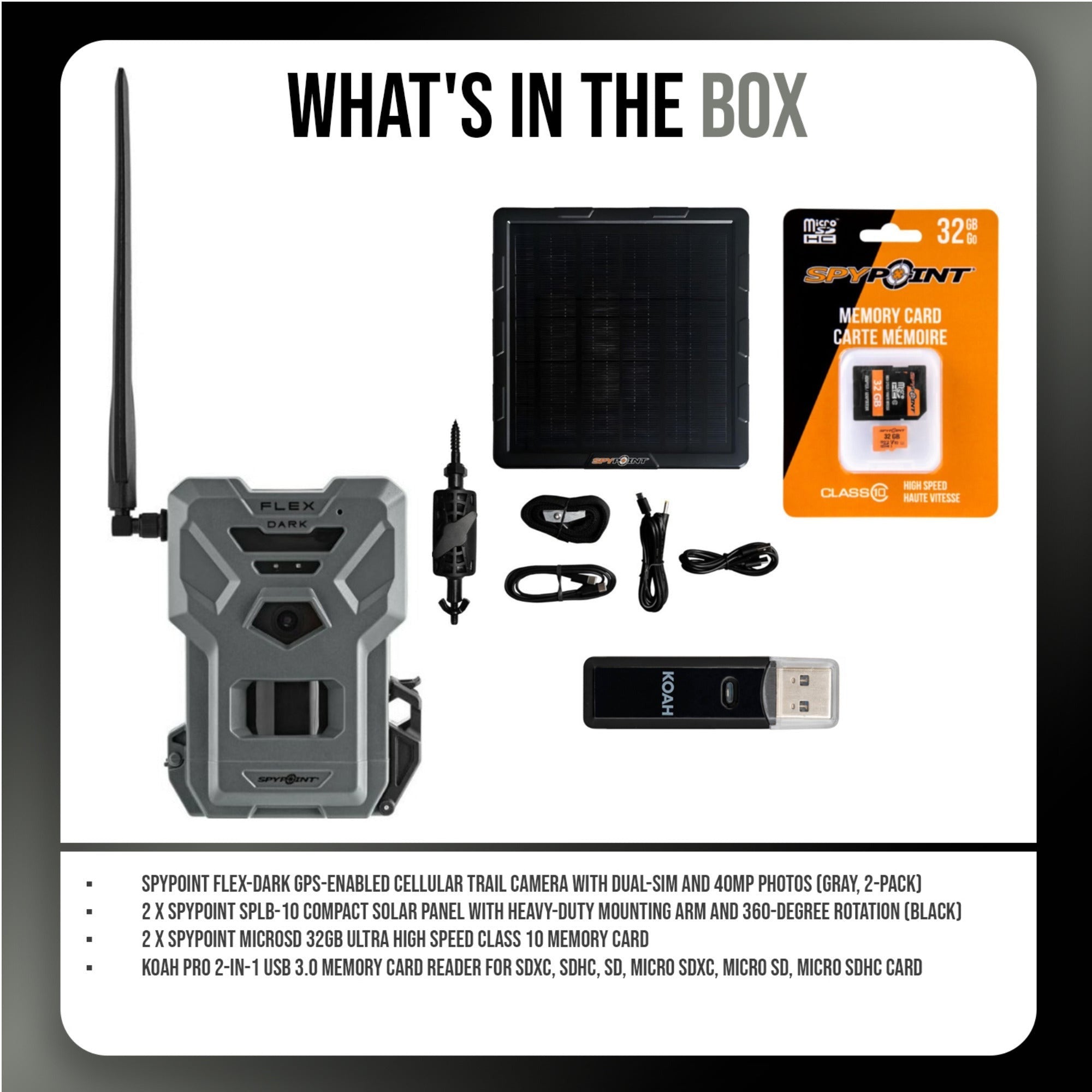 Spypoint Flex Cellular Trail Camera (2 Pack) with Solar Panel and Accessories