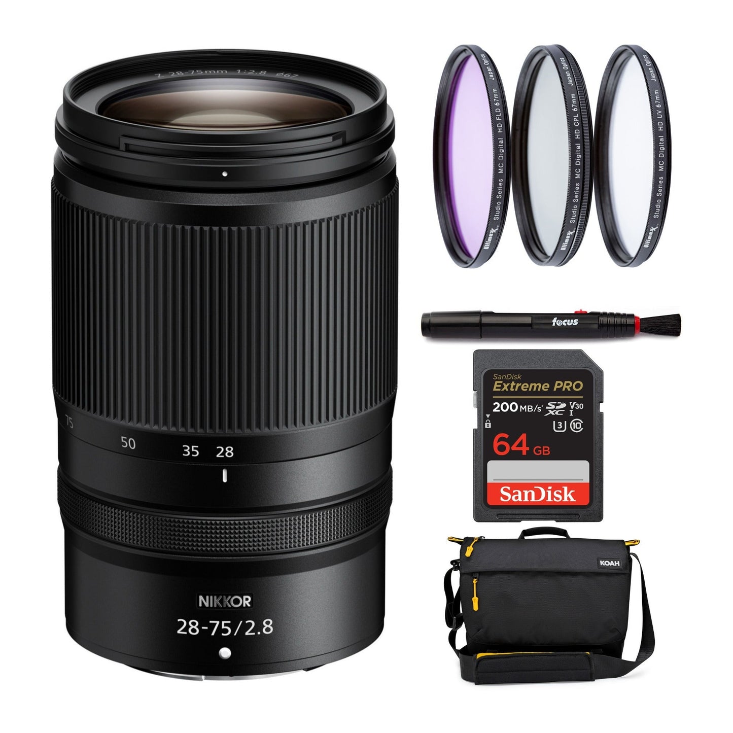 Nikon NIKKOR Z 28-75mm f/2.8 Lens with 64GB Card and Messenger Bag Bundle