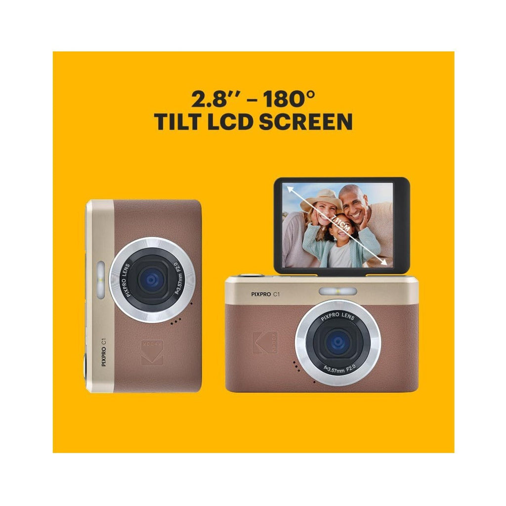 KODAK PIXPRO C1 13MP Digital Camera (Brown) with MicroSD Card and Card Reader