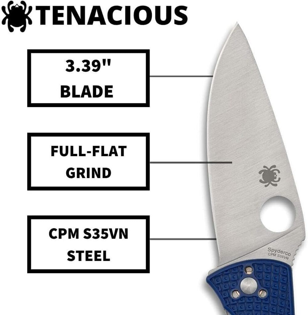 Spyderco Tenacious Lightweight Folding Utility Pocket Knife with CPM S35VN Steel Blade (PlainEdge)