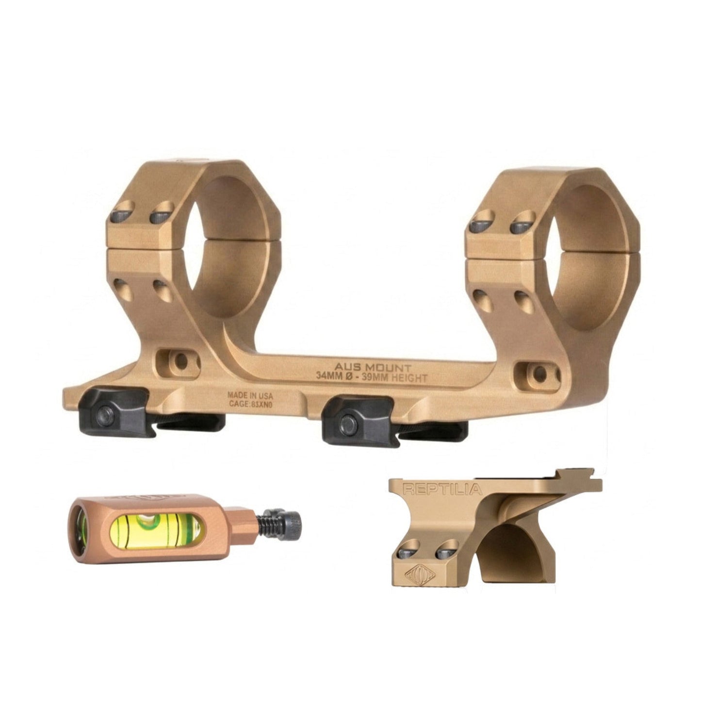 Reptilia AUS 34mm Scope Mount with ROF-90 for ACRO and Bubble Level Bundle (FDE)