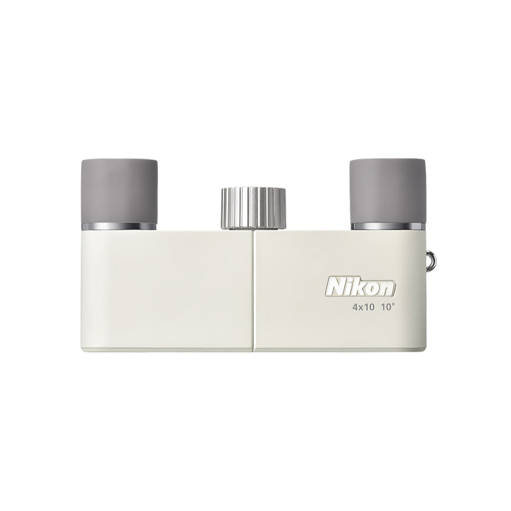 Nikon 4x10D CF 4x Pocket Binocular (Ivory White) with Bag and Accessories Bundle