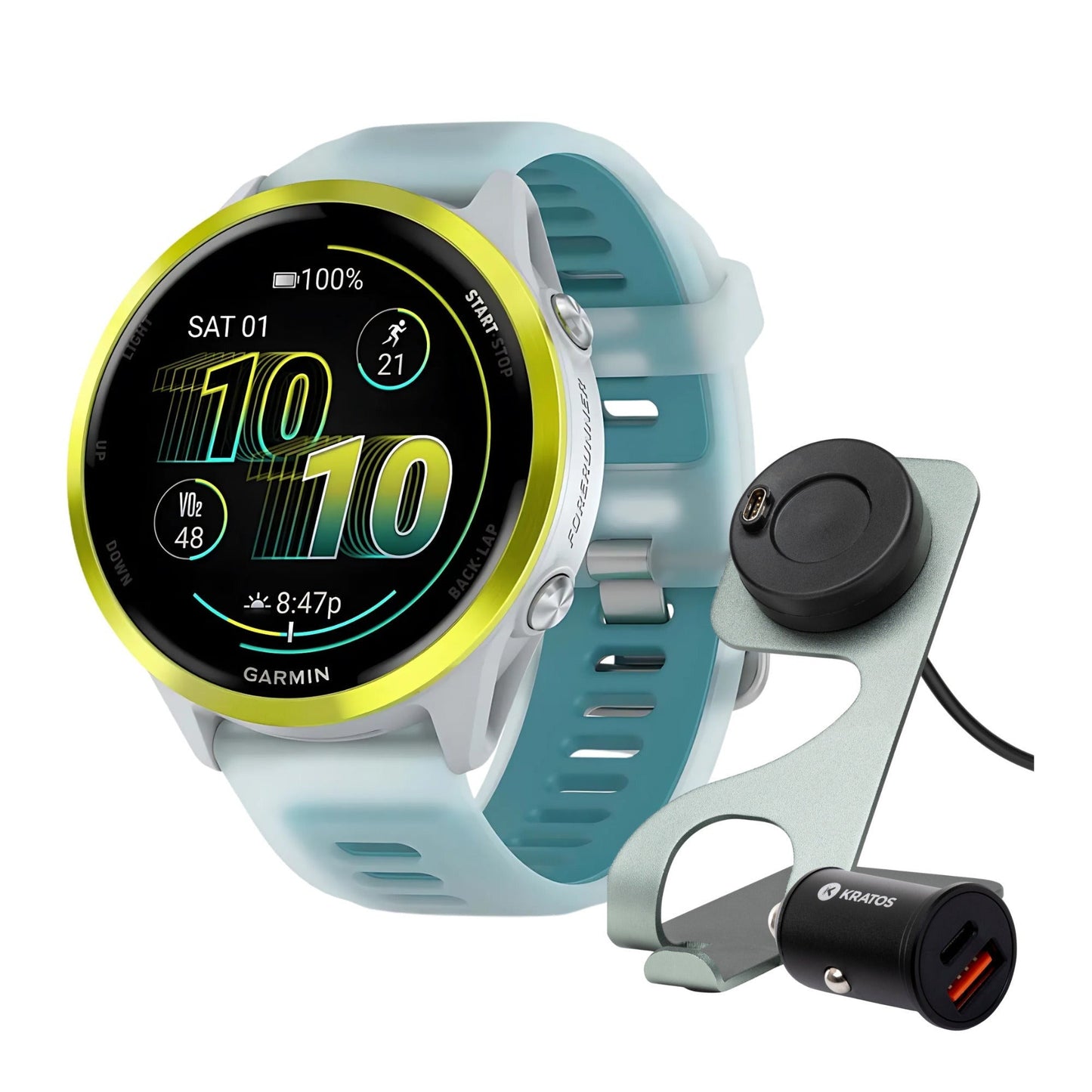 Garmin Forerunner 570 47mm Smartwatch (Amp Yellow/Whitestone Turquoise) and Accessories Bundle