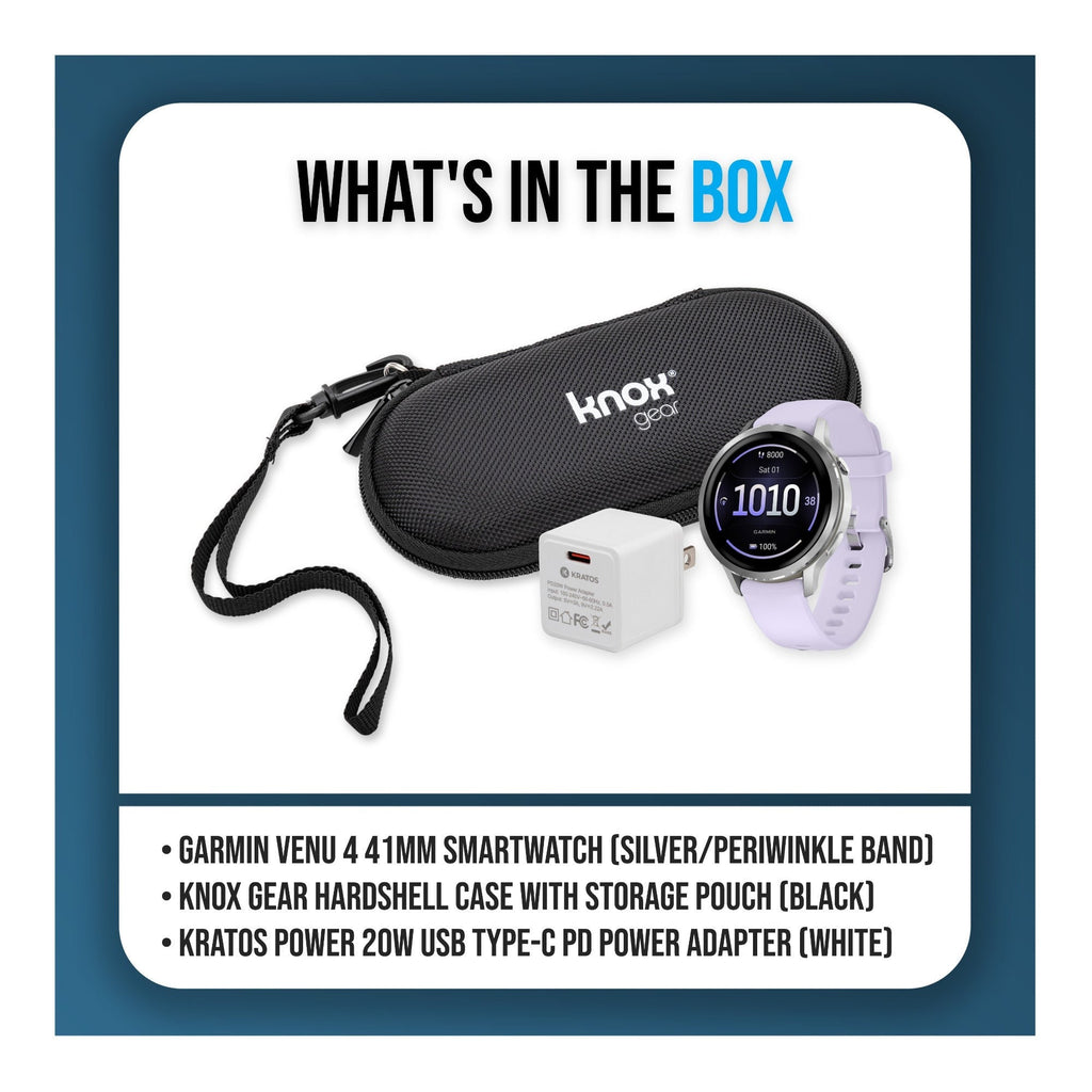 Garmin Venu 4 41mm Smartwatch (Silver with Periwinkle Silicone Band) Bundle