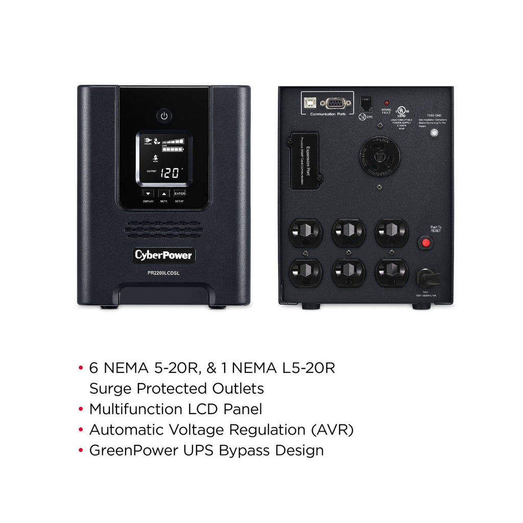 CyberPower PR2200LCDSL Smart App Sinewave Mini-Tower UPS System (2070VA/1980W)