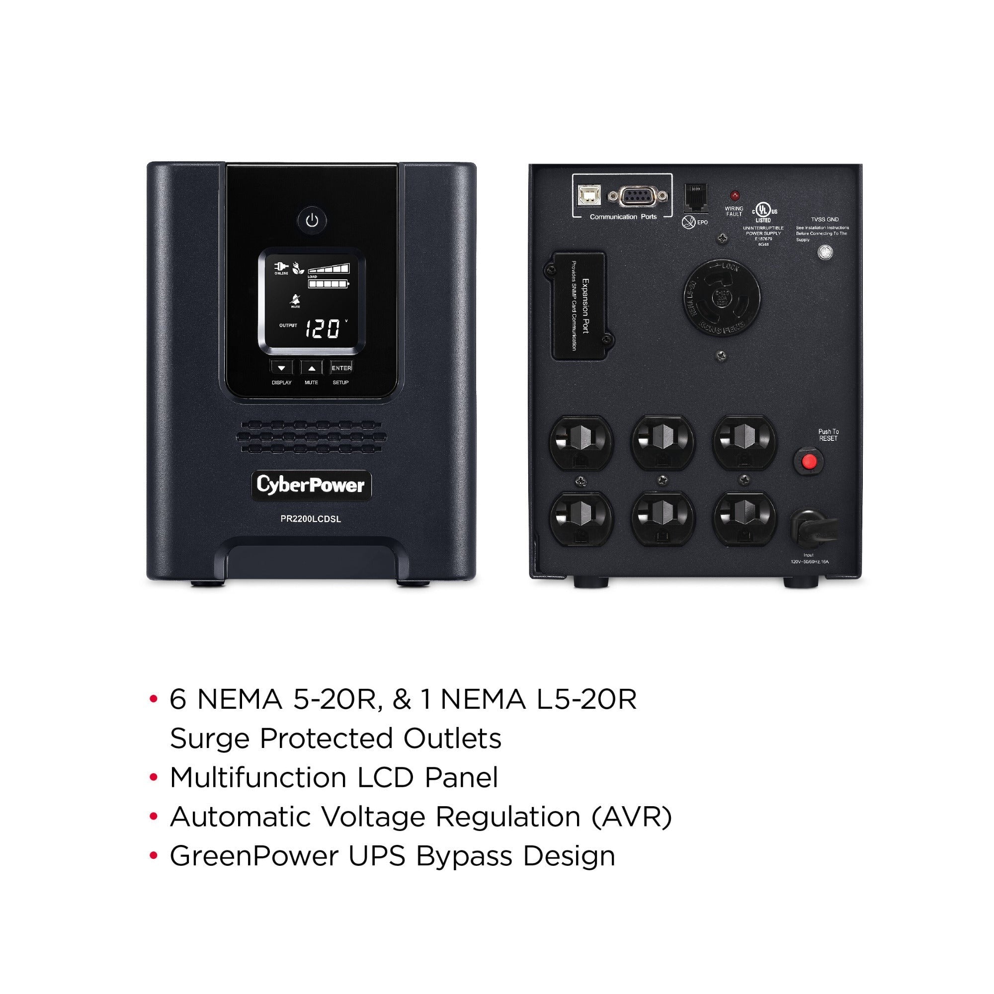 CyberPower PR2200LCDSL Smart App Sinewave Mini-Tower UPS System (2070VA/1980W)
