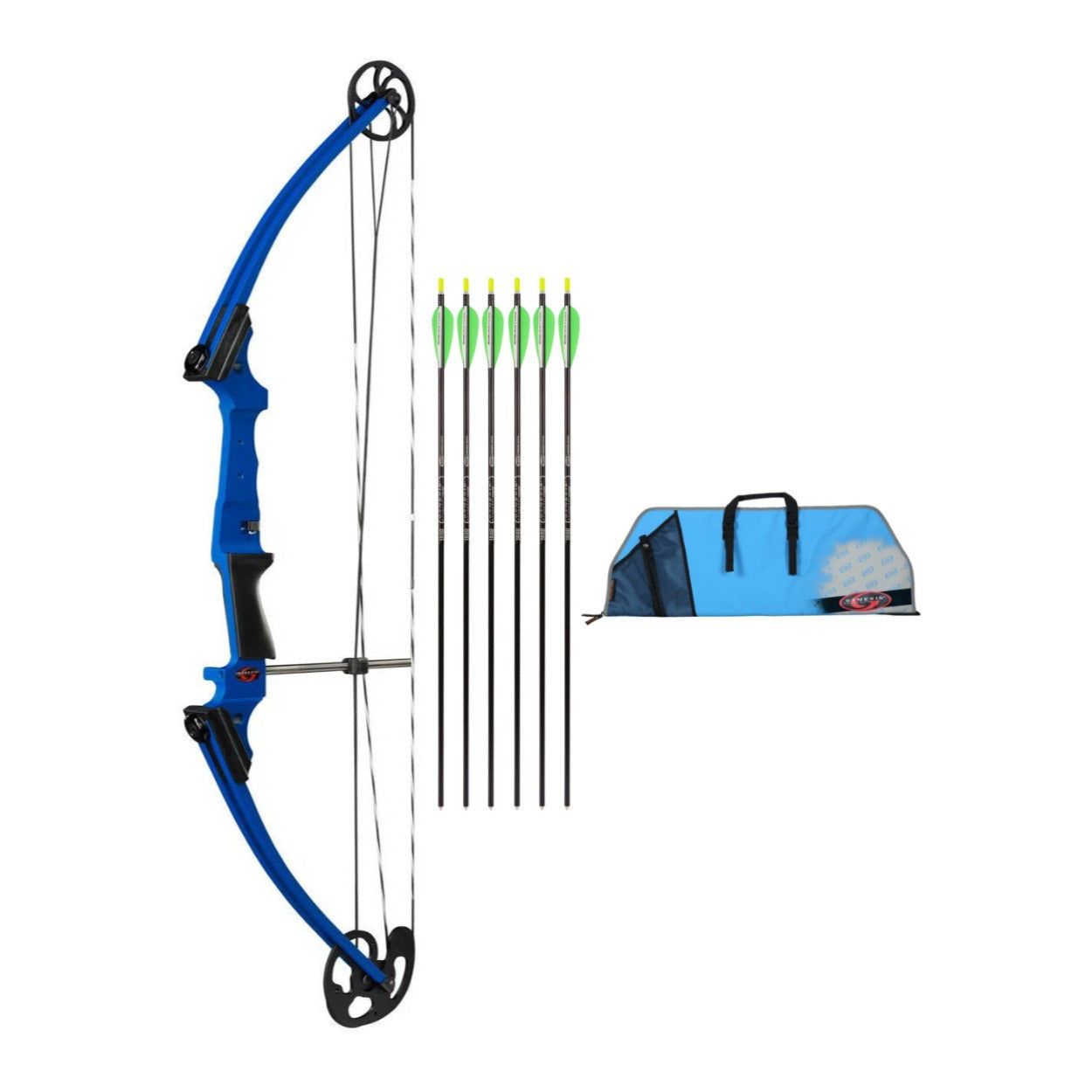 Genesis Archery Original Bow (Left Hand, Blue) with 6 NASP Arrows and Case