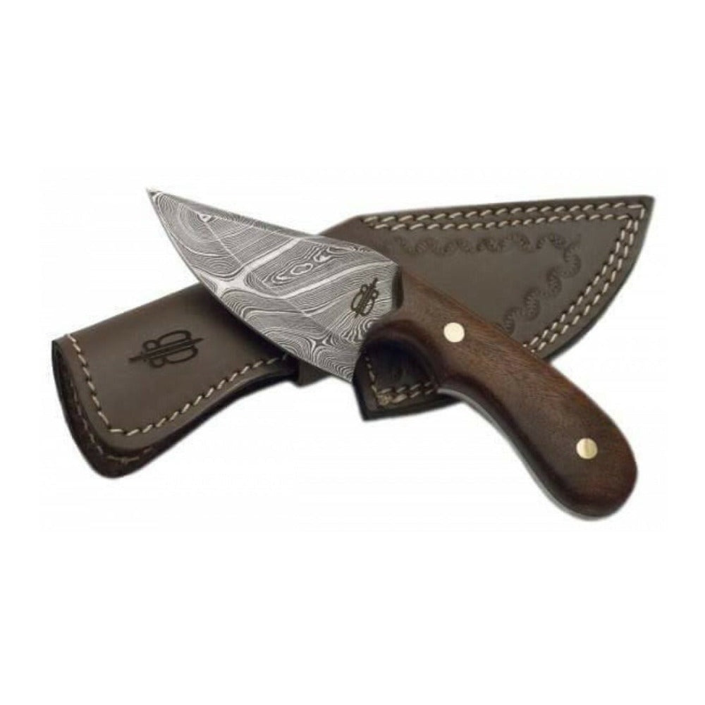BNB Knives Wild Skinner with Damascus Steel Blade and Leather Sheath