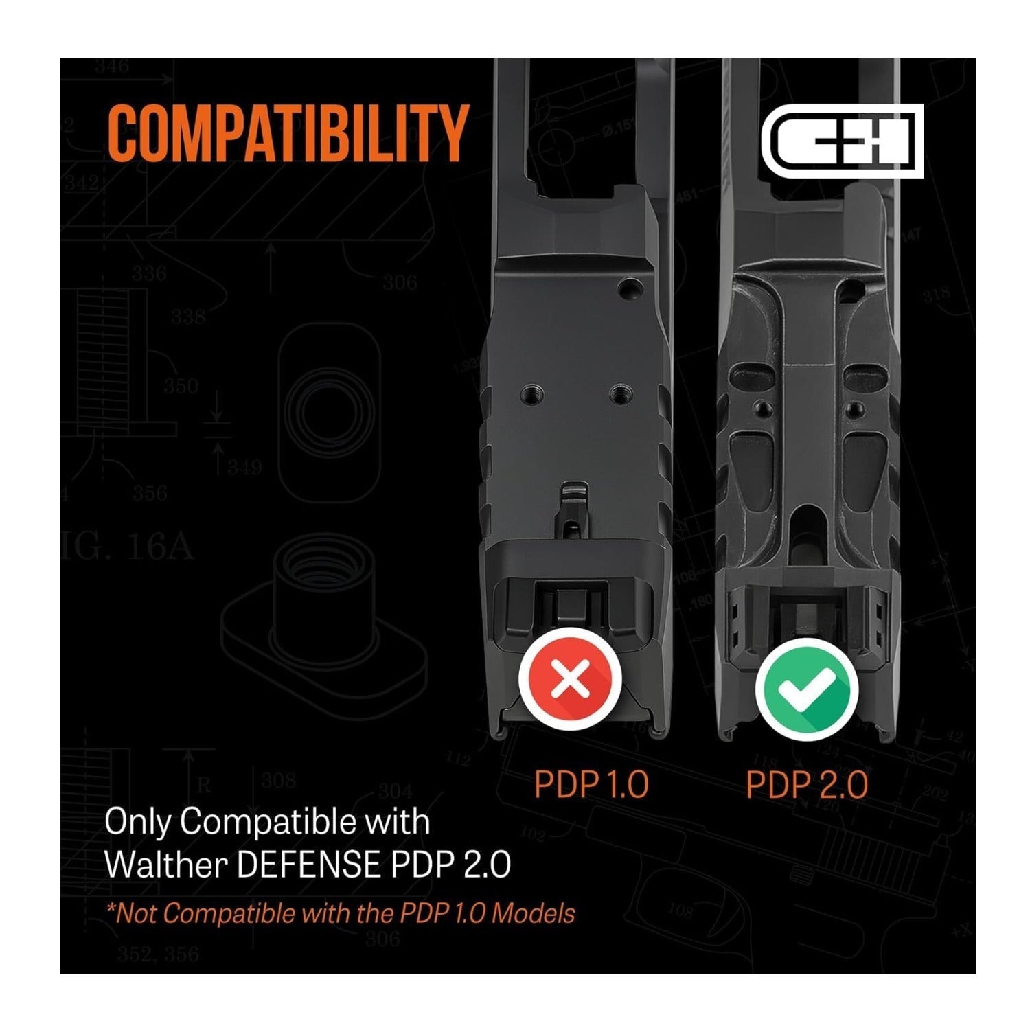 C+H Red Dot Mounting Plate for Walther PDP 2.0 with RMR, SRO and Holosun