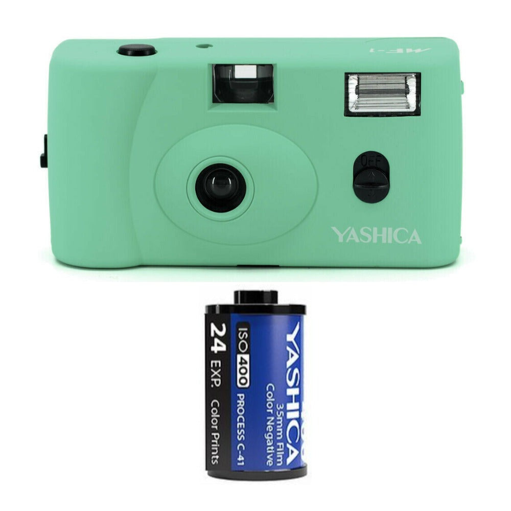 YASHICA MF-1 Snapshot Art 35mm Film Camera Set (Turquoise)