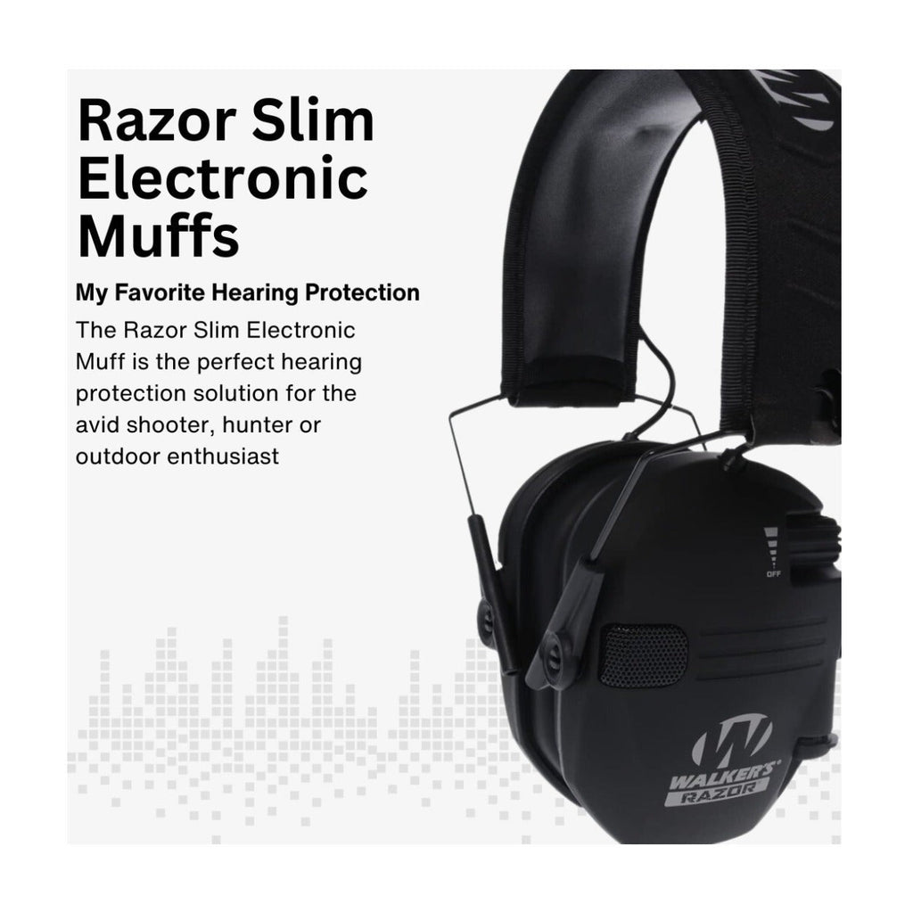 Walker's Razor Slim Electronic Earmuffs (Black) with Attachment Bundle