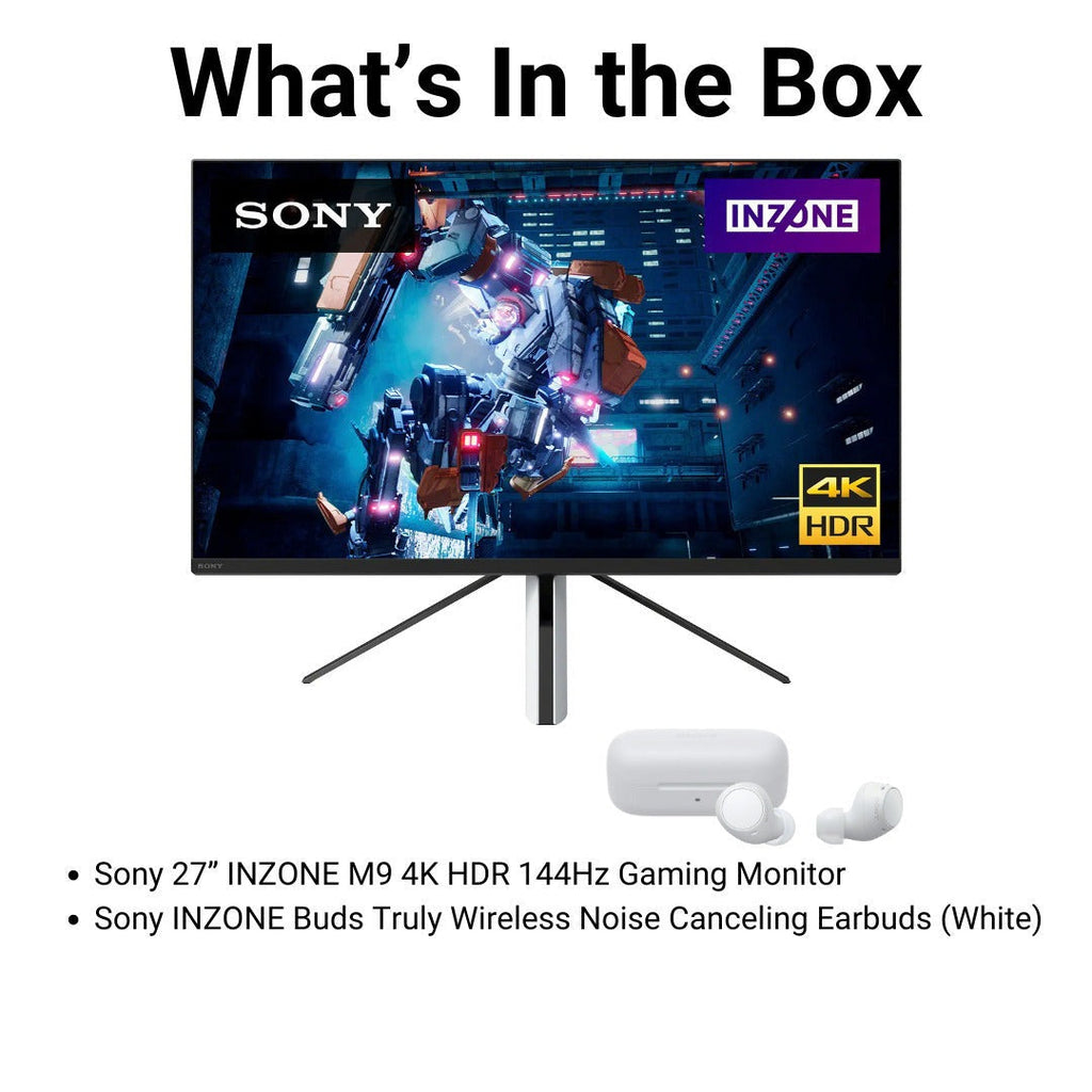 Sony 27 INZONE M9 4K HDR 144Hz Gaming Monitor (SDM-U27M90) with Sony WFG700N/W INZONE Buds Truly Wireless Noise Canceling Gaming Earbuds (White) bundle
