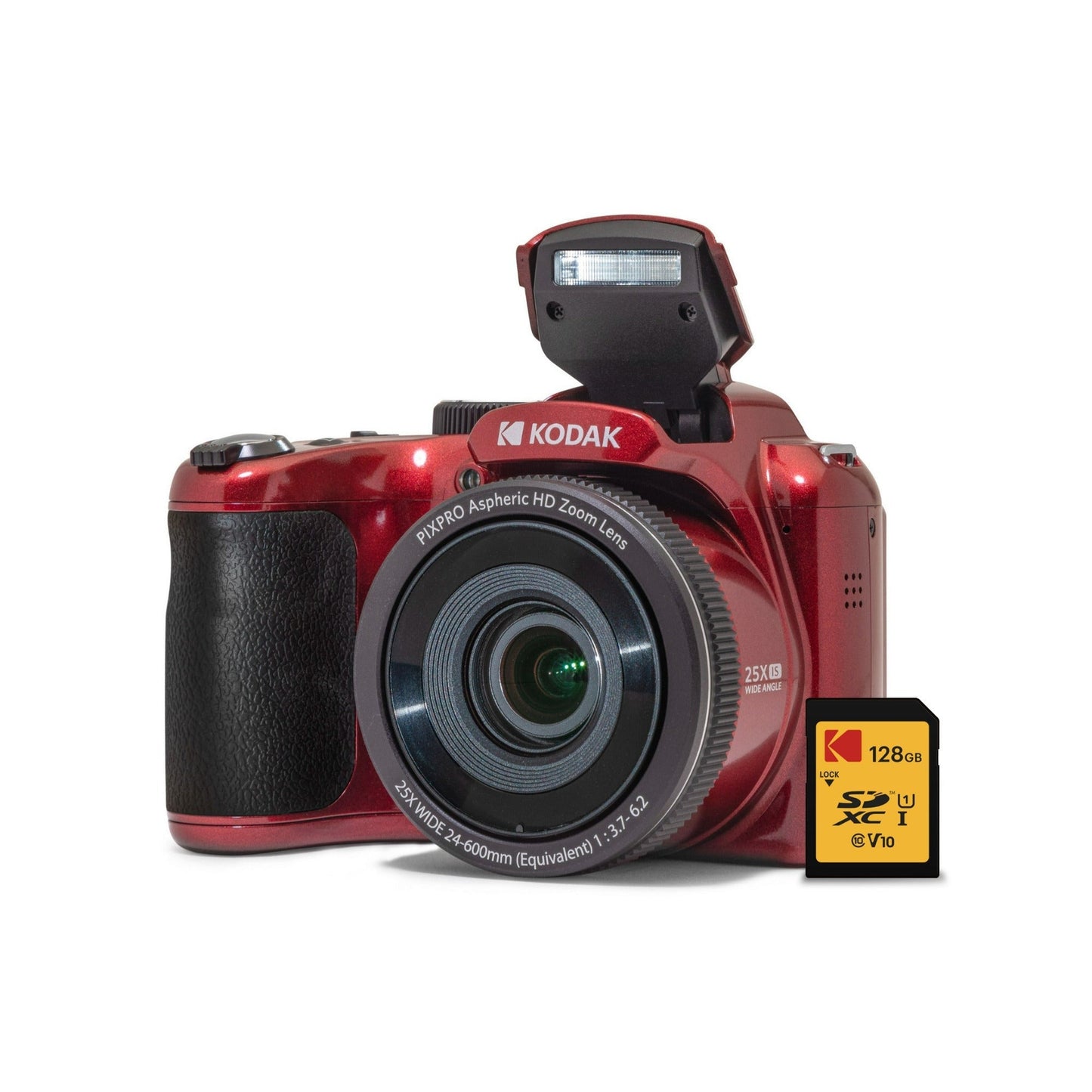 Kodak PIXPRO AZ255 Astro Zoom 16MP Digital Camera (Red) with 128GB SDXC Card