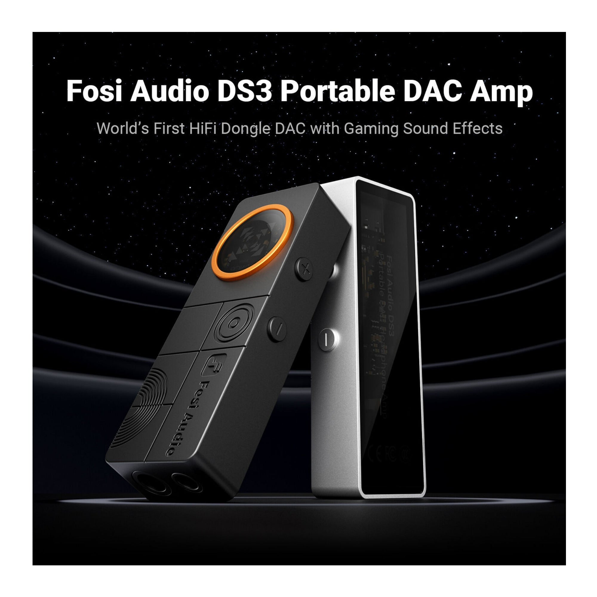 Fosi Audio DS3 Portable USB DAC Headphone Amplifier with Spatial Audio (Black)