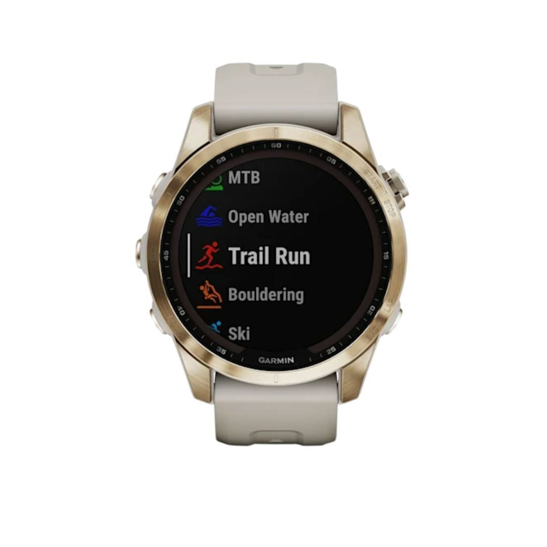 Garmin fenix 7S Sapphire Solar, Cream Gold Ti w/ Light Sand Band