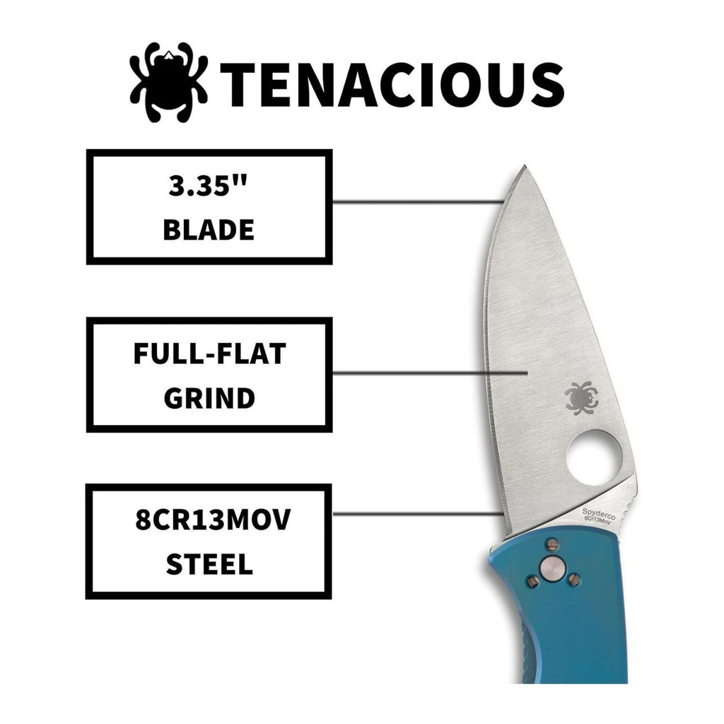 Spyderco Tenacious PlainEdge Folding Pocket Knife with 3.35 Inch 8Cr13MoV Blade